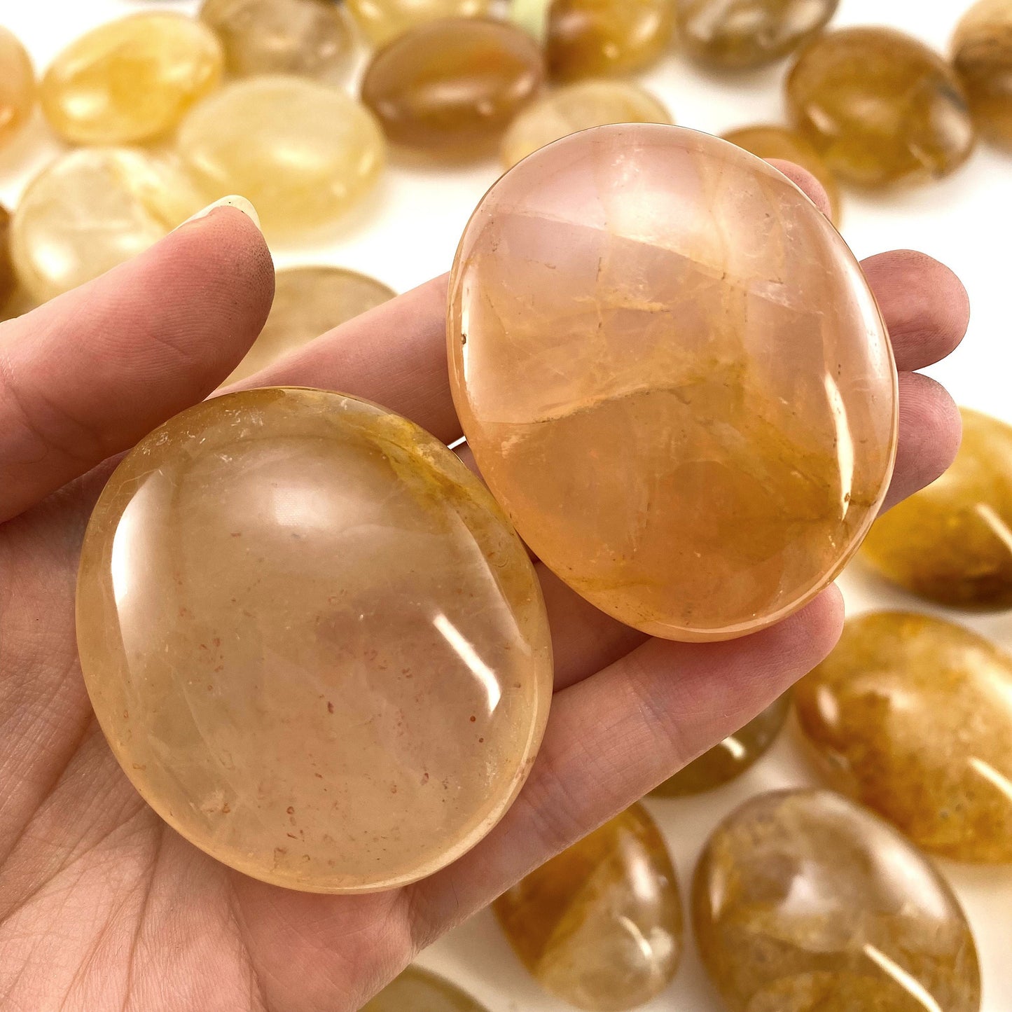 Golden Healer Quartz Palm Stone, golden healer quartz, yellow hematoid quartz palm stone, crystal palm stone, chakra palm stone