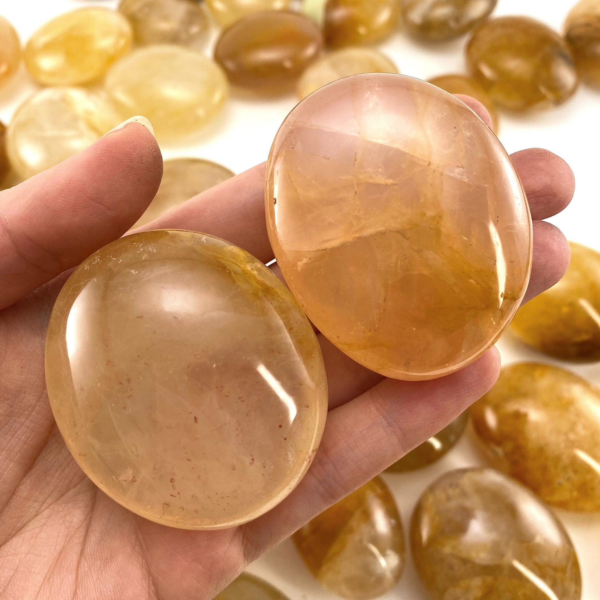 Golden Healer Quartz Palm Stone, golden healer quartz, yellow hematoid quartz palm stone, crystal palm stone, chakra palm stone