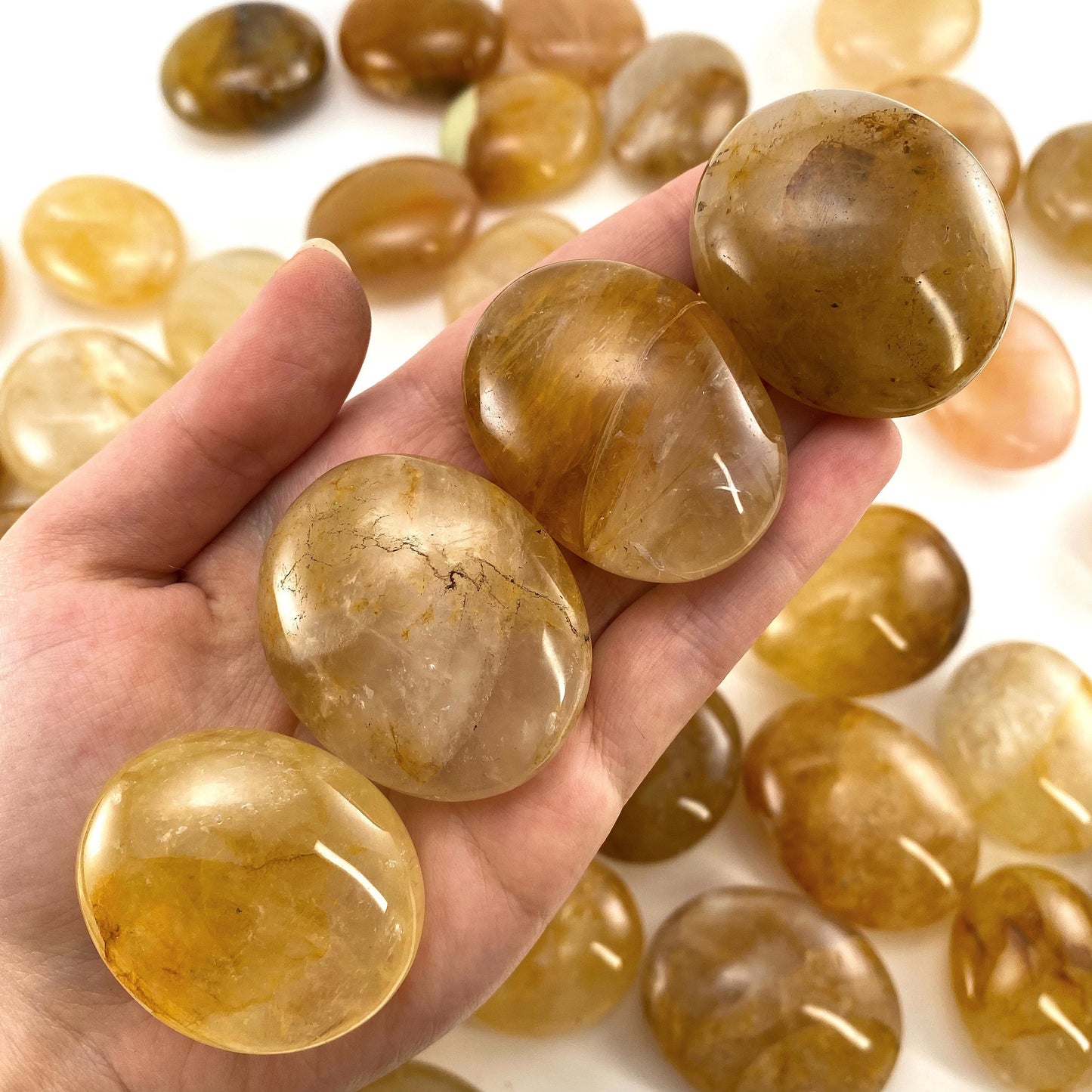 Golden Healer Quartz Palm Stone, golden healer quartz, yellow hematoid quartz palm stone, crystal palm stone, chakra palm stone