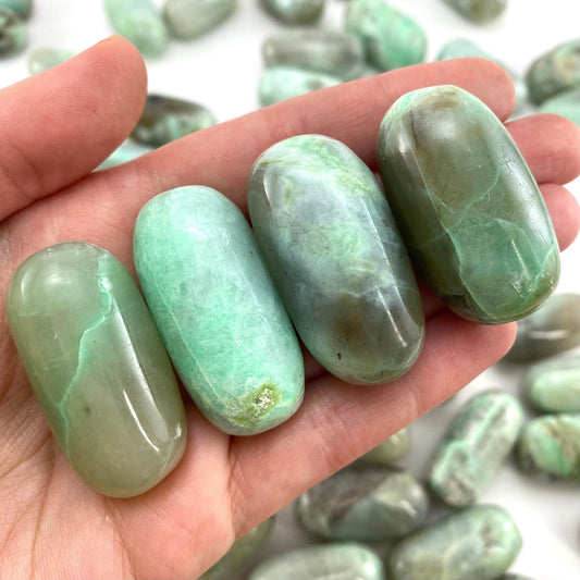 ONE Polished Garnierite, tumbled garnierite, green garnierite, garnierite palm stone, garnierite