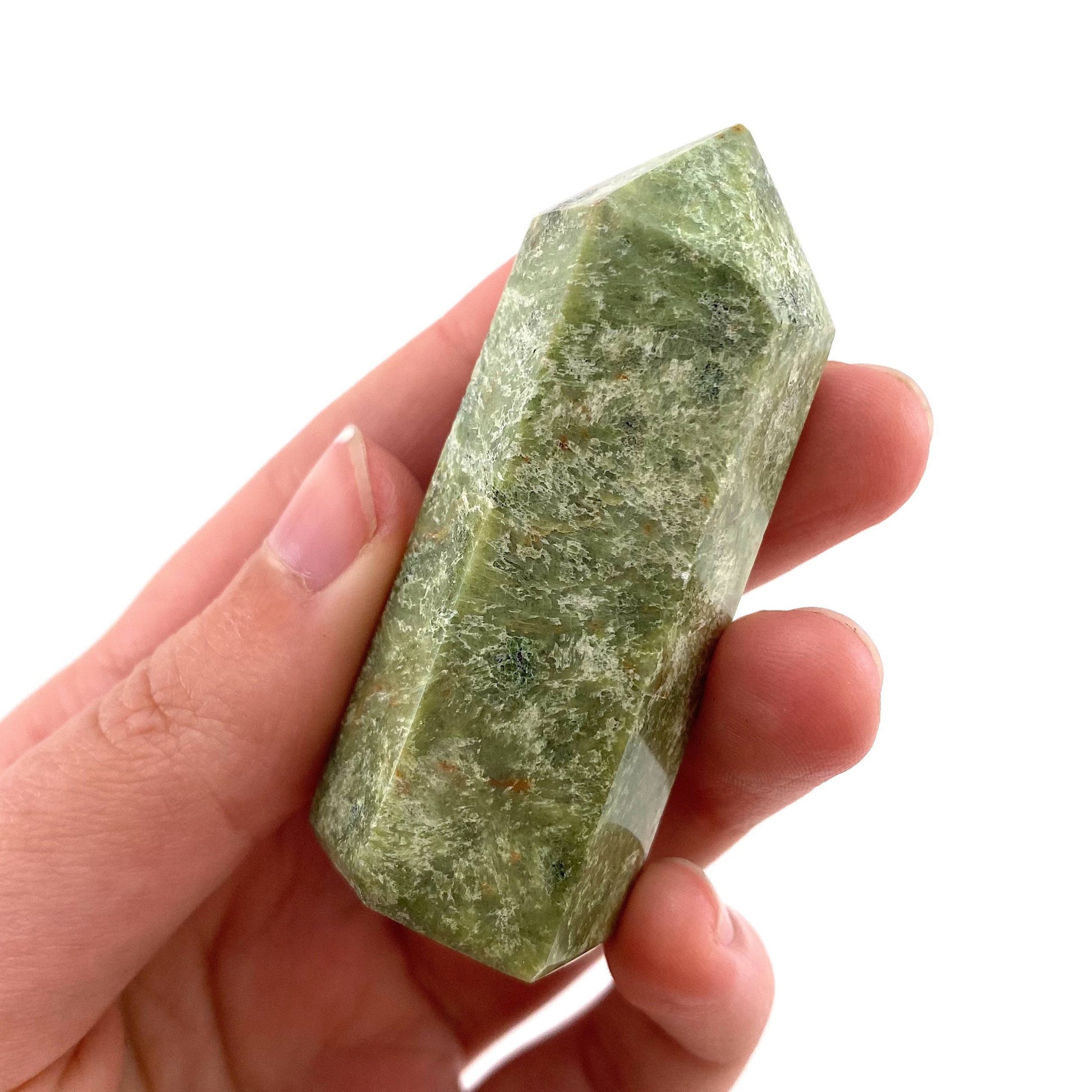 Forest Green Chrysoprase Point, green chrysoprase tower, crystal point, chrysoprase crystal