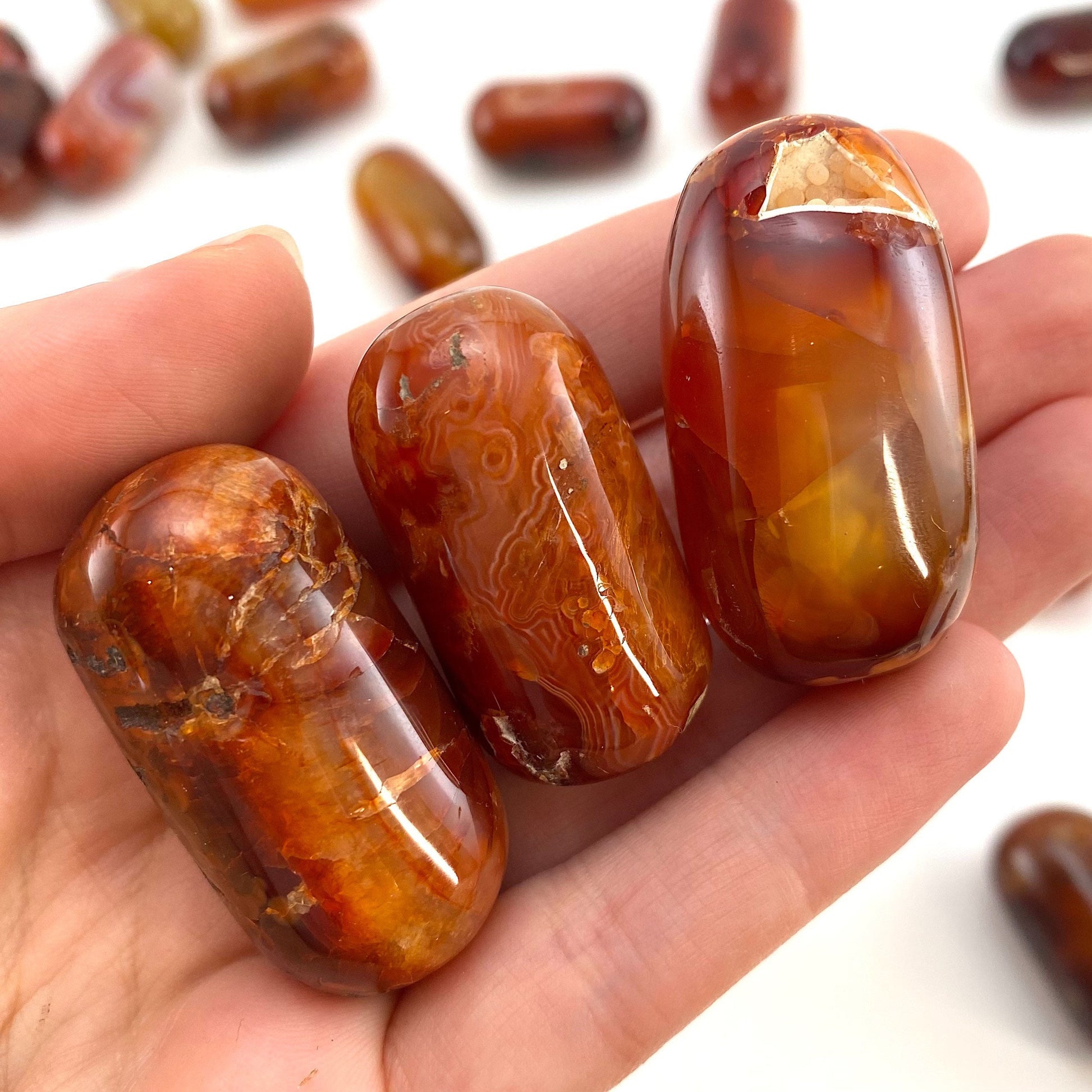 ONE Polished Carnelian, red carnelian, tumbled carnelian, red carnelian tumble, carnelian palm stone