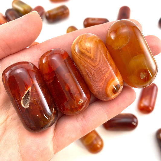 ONE Polished Carnelian, red carnelian, tumbled carnelian, red carnelian tumble, carnelian palm stone