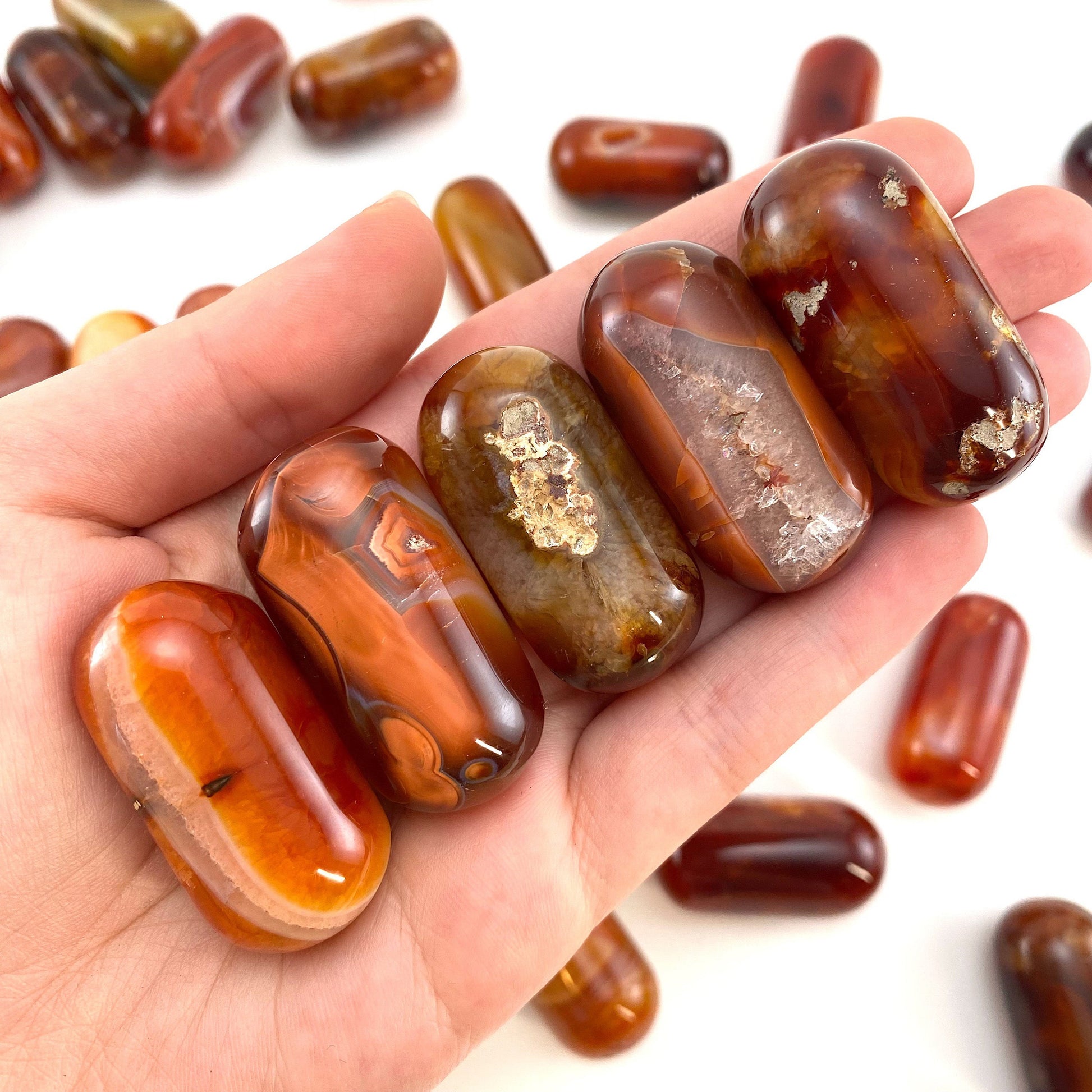 ONE Polished Carnelian, red carnelian, tumbled carnelian, red carnelian tumble, carnelian palm stone