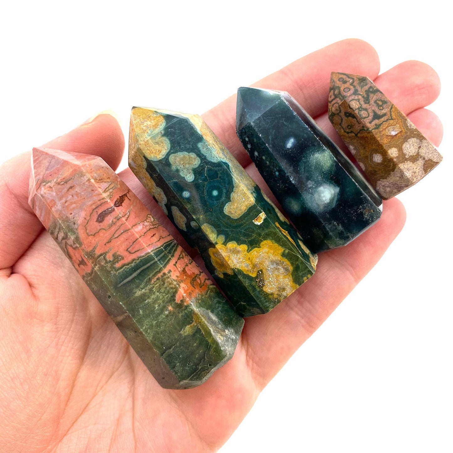 Ocean Jasper Point, ocean jasper mini tower, crystal point, ocean jasper crystal, orbicular jasper