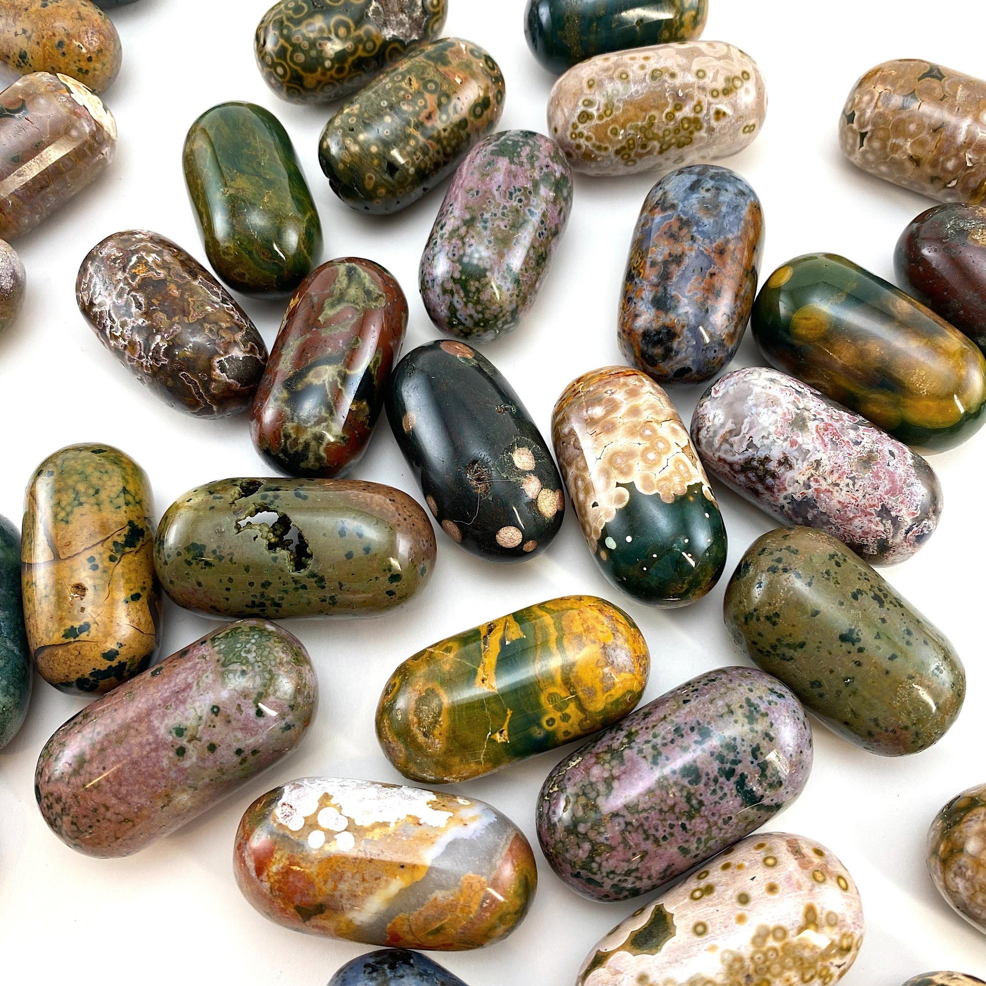 ONE Polished Ocean Jasper, orbicular jasper, tumbled ocean jasper, ocean jasper palm stone