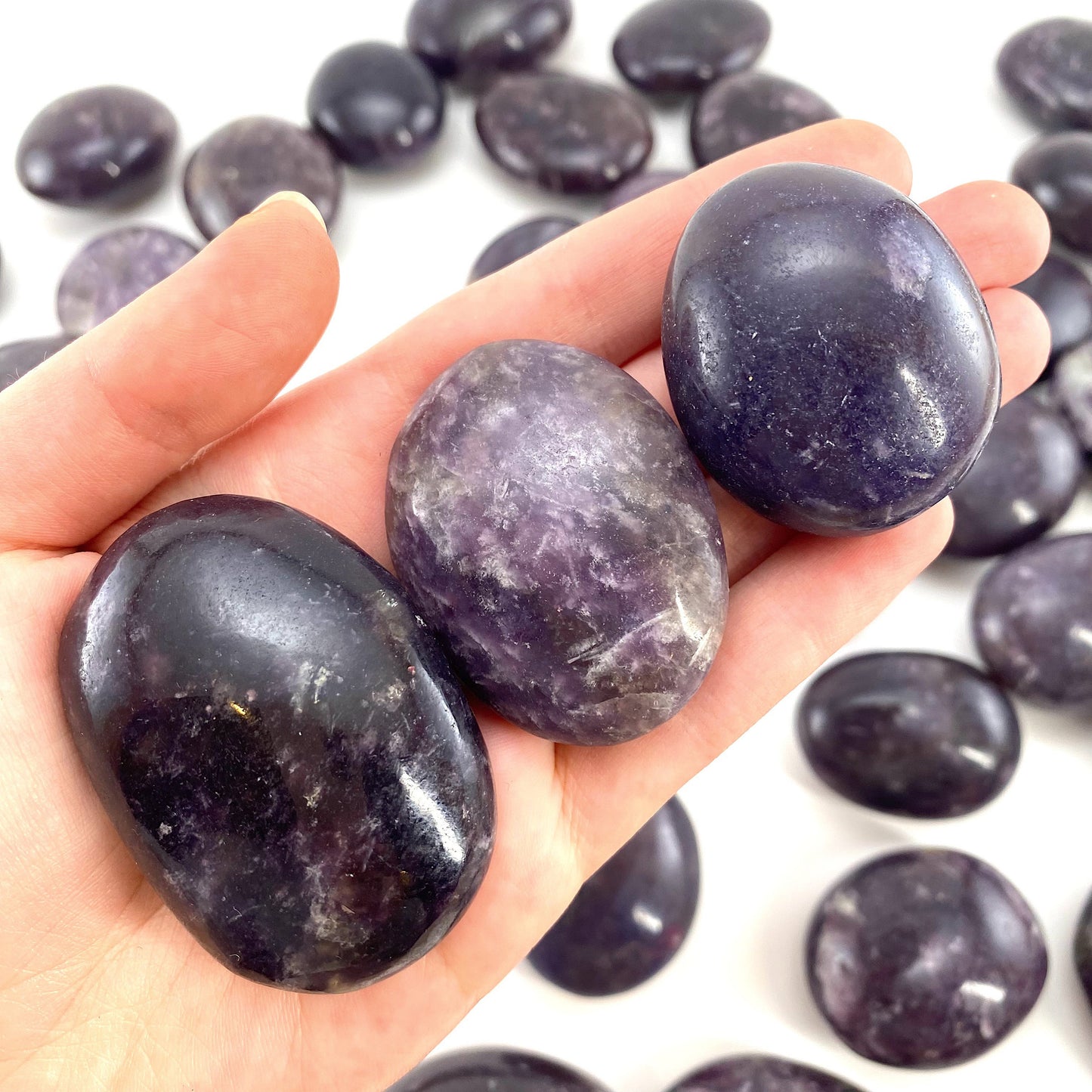Lepidolite Palm stone, lepidolite, pocket stone, lithium mica, palm stone, polished lepidolite