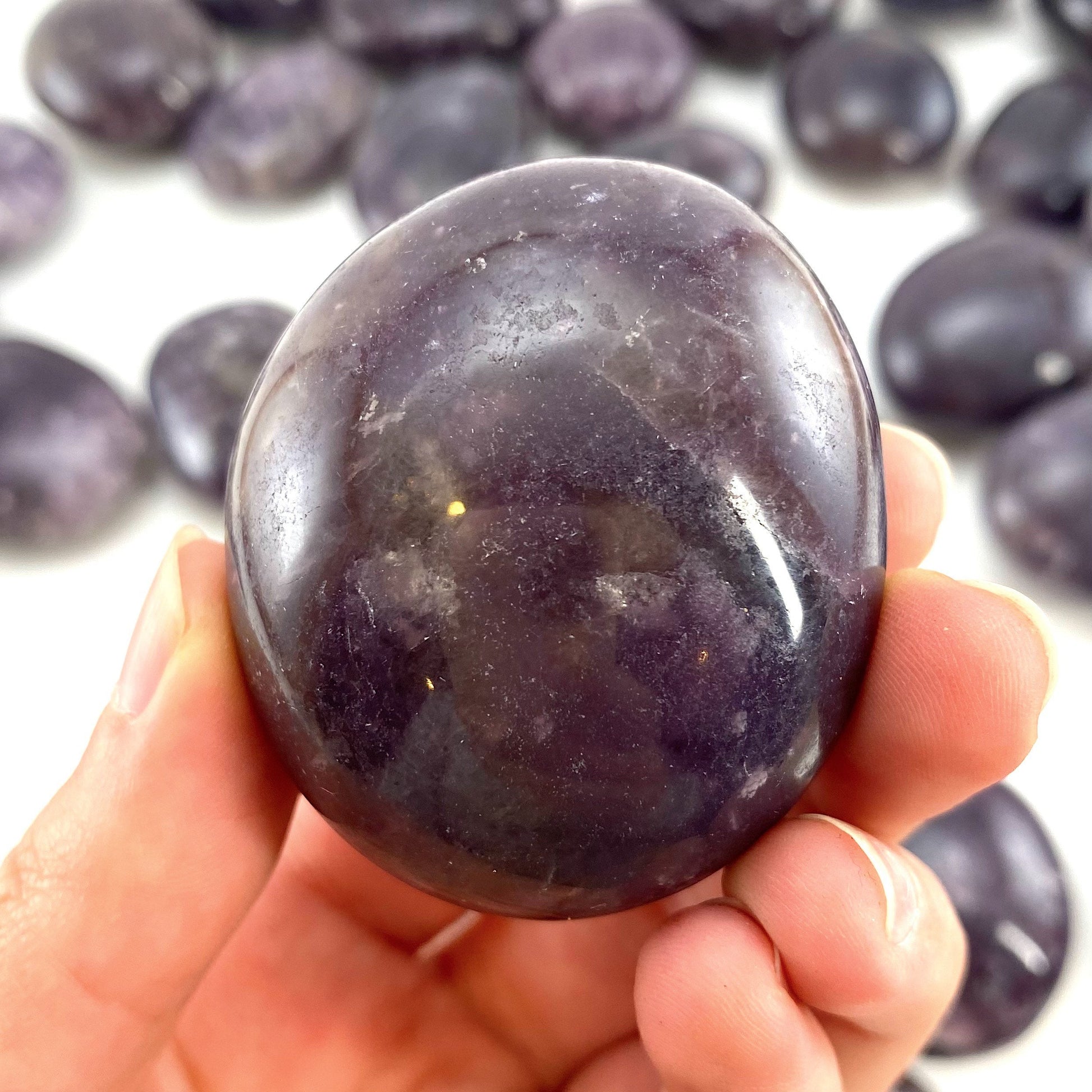 Lepidolite Palm stone, lepidolite, pocket stone, lithium mica, palm stone, polished lepidolite
