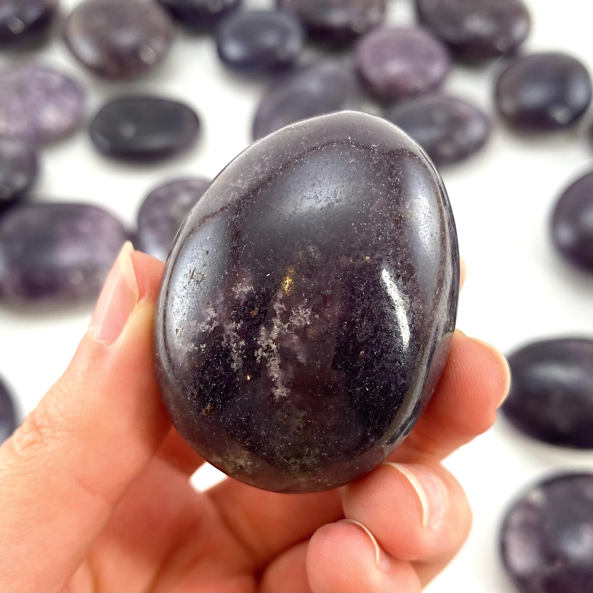 Lepidolite Palm stone, lepidolite, pocket stone, lithium mica, palm stone, polished lepidolite