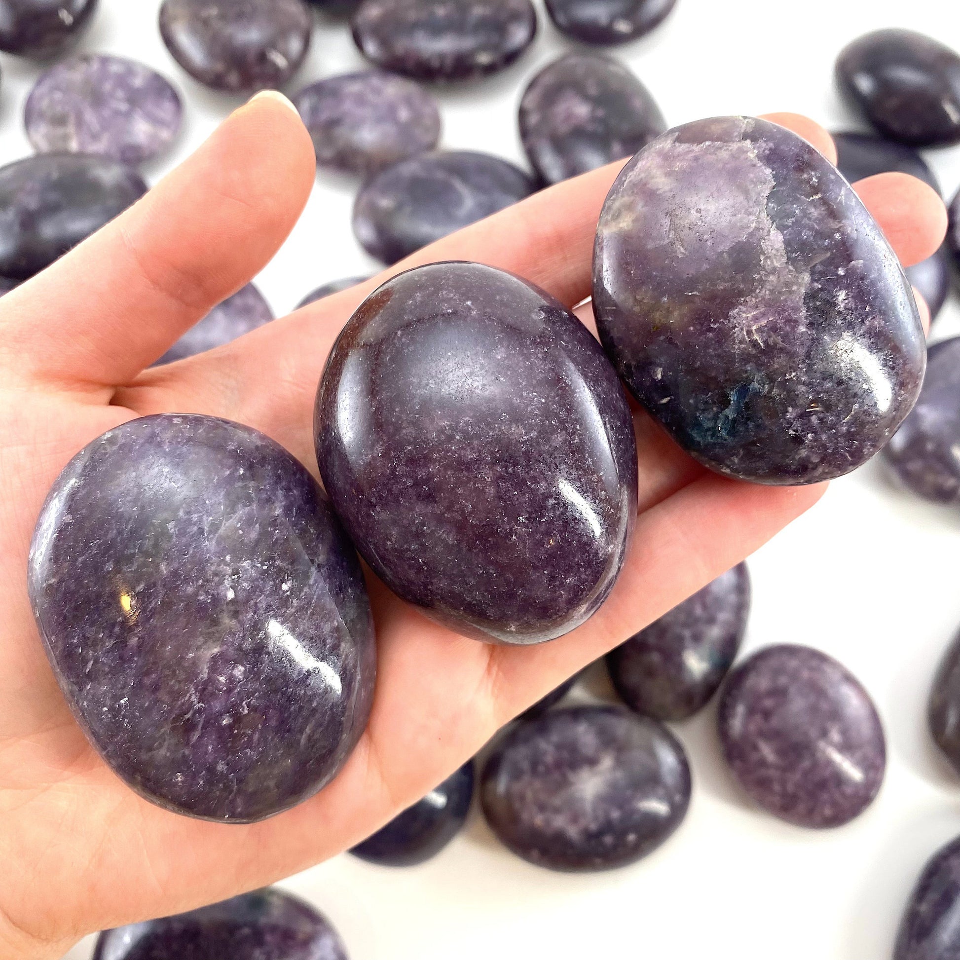 Lepidolite Palm stone, lepidolite, pocket stone, lithium mica, palm stone, polished lepidolite