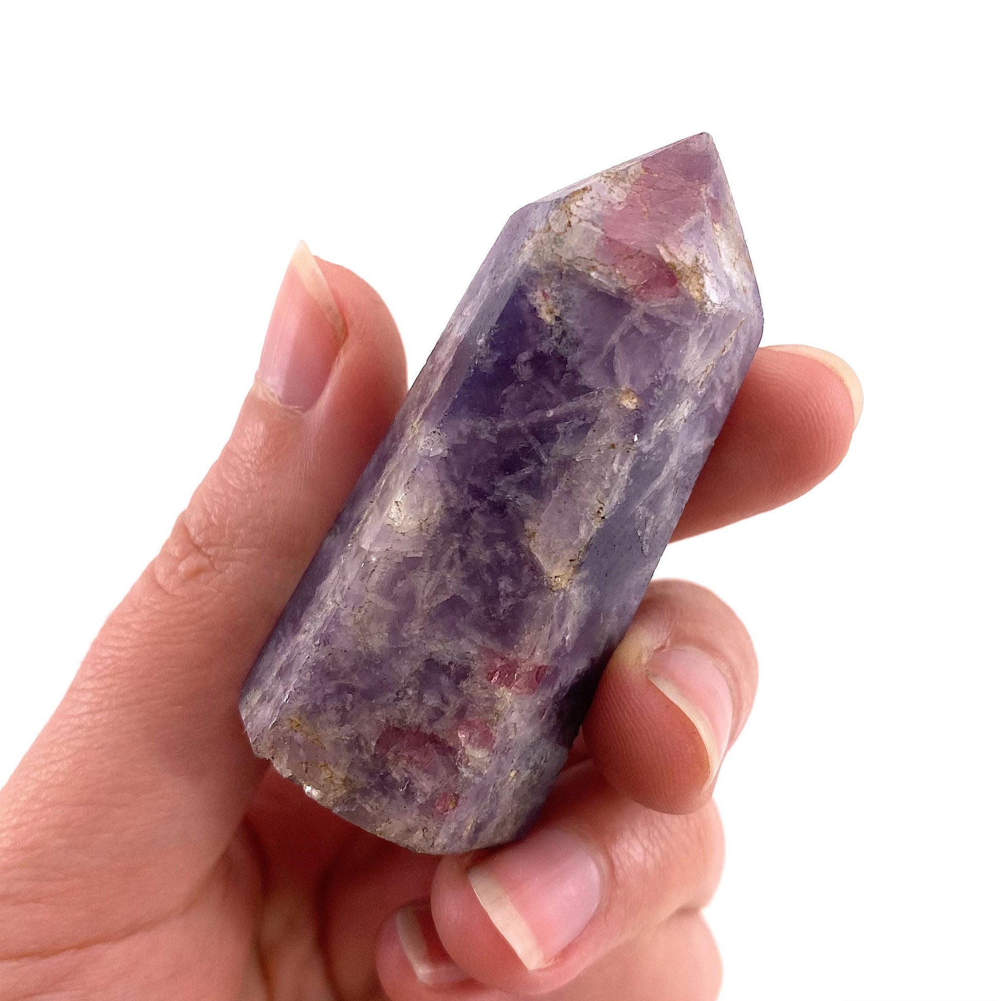 Unicorn Stone Point | polished purple lepidolite & pink tourmaline tower (Heart Chakra)