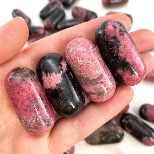 ONE Polished Rhodonite, pink rhodonite, tumbled rhodonite, rhodonite palm stone