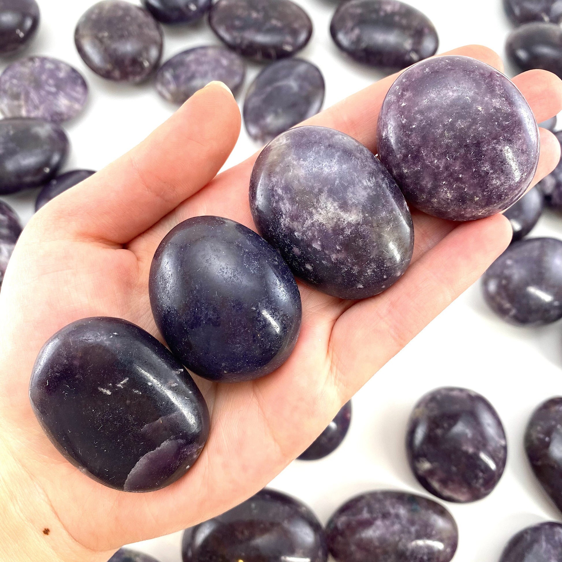 Lepidolite Palm stone, lepidolite, pocket stone, lithium mica, palm stone, polished lepidolite