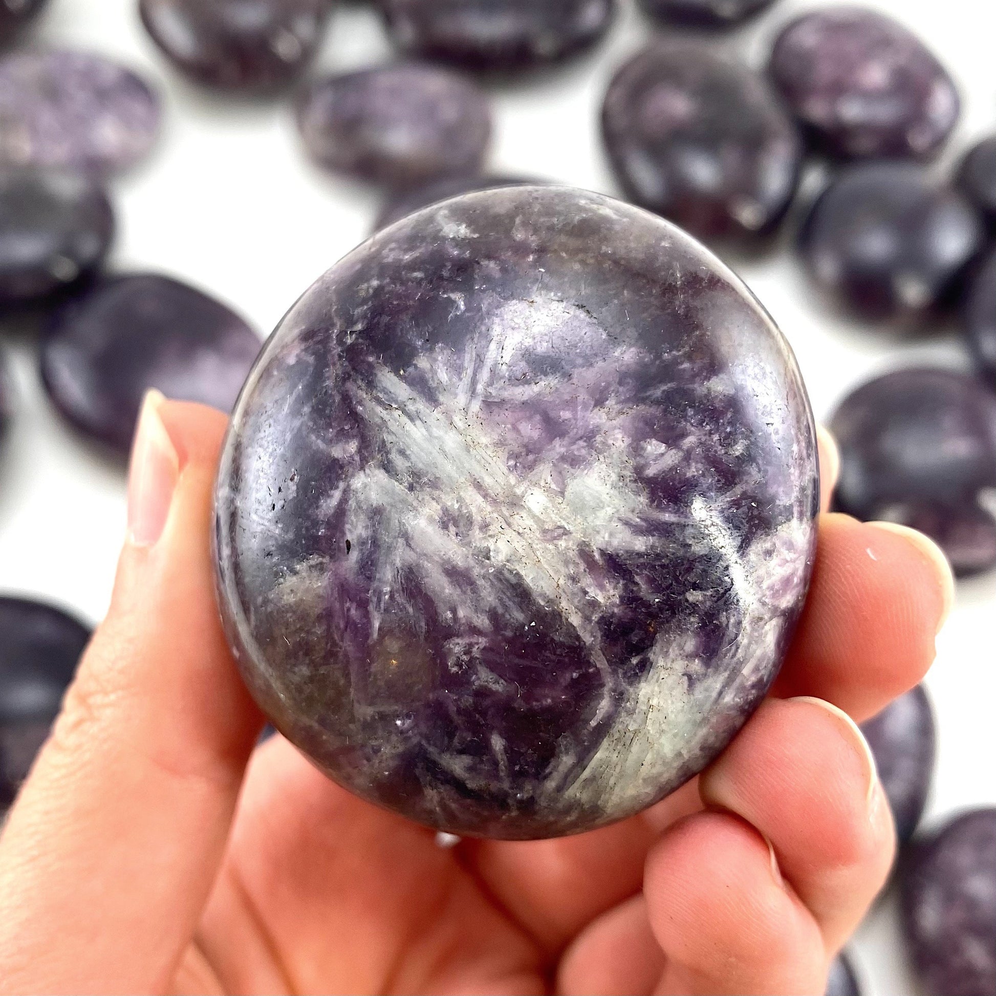Lepidolite Palm stone, lepidolite, pocket stone, lithium mica, palm stone, polished lepidolite