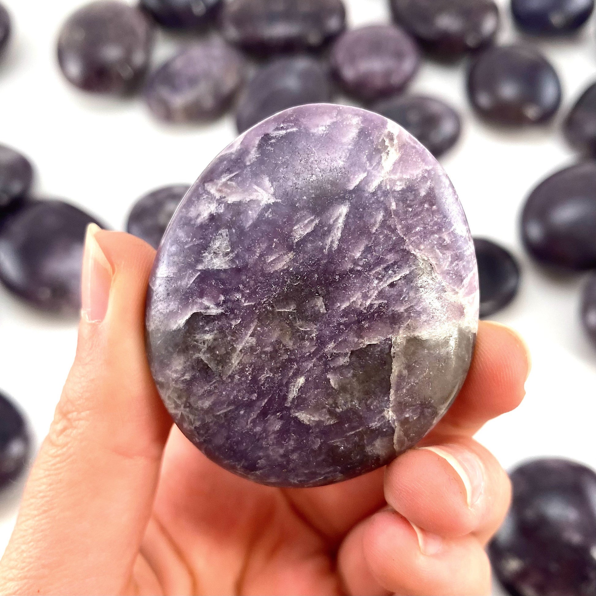 Lepidolite Palm stone, lepidolite, pocket stone, lithium mica, palm stone, polished lepidolite