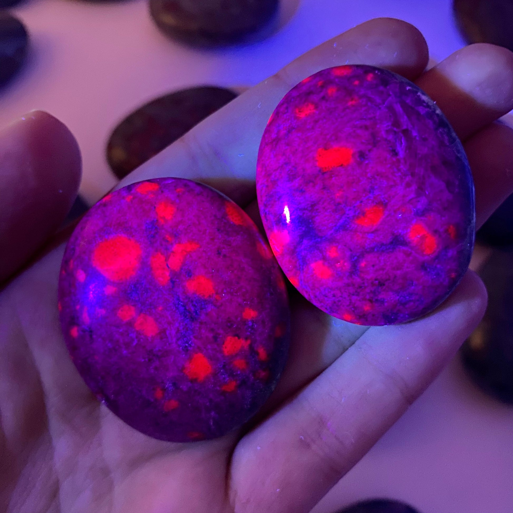 Ruby in Kyanite Palm Stone (UV Reactive) | Ruby Kyanite palmstone, polished Kyanite, crystal palm stone