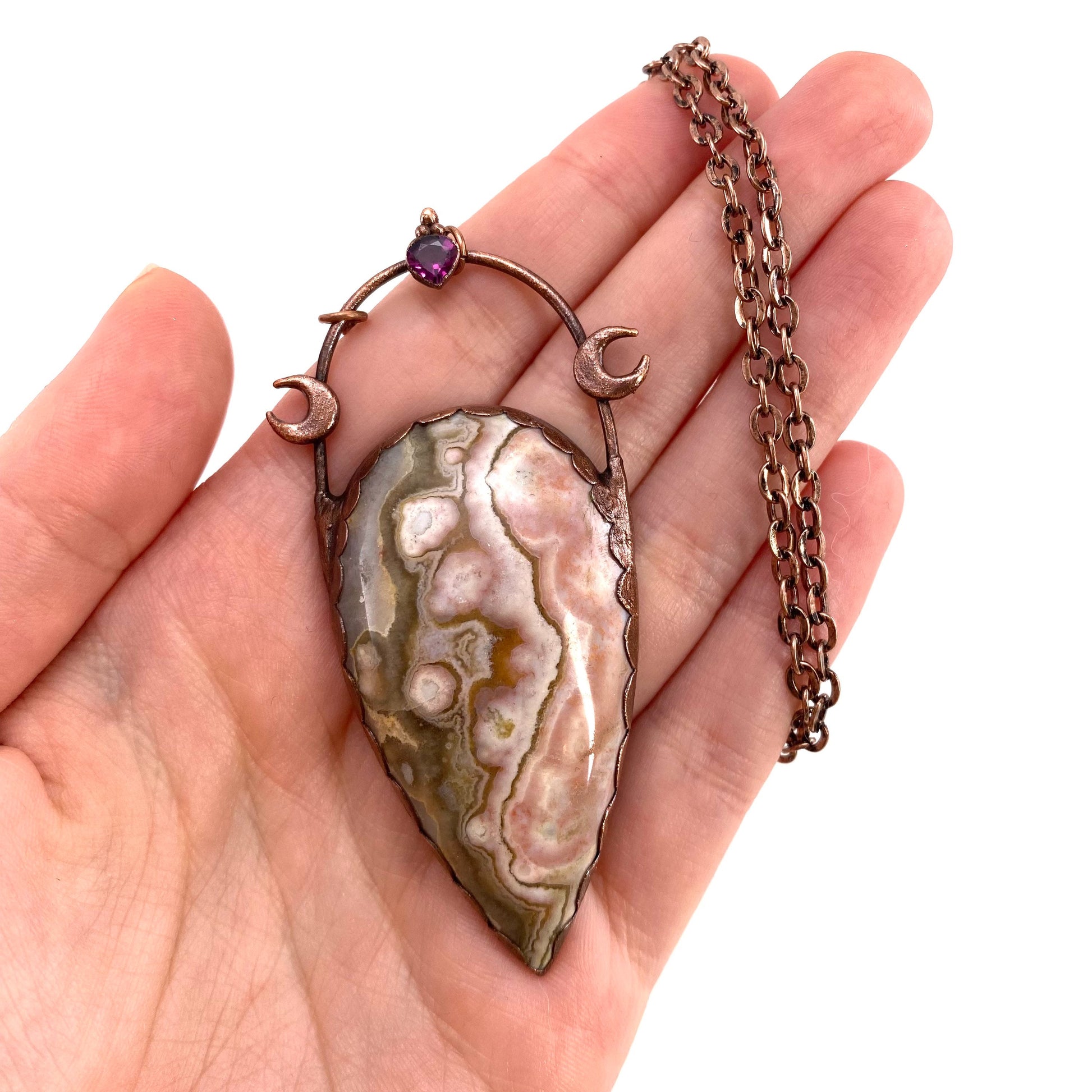 Ocean Jasper & Garnet necklace, ocean jasper pendant, copper necklace, crystal necklace