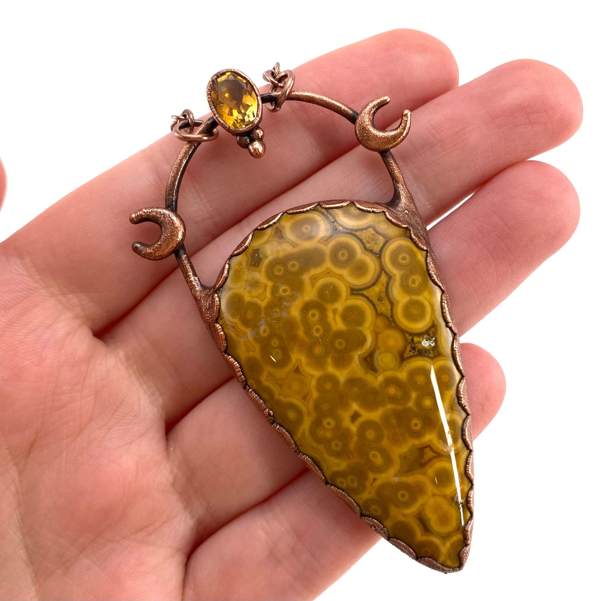 Ocean Jasper & Citrine necklace, ocean jasper pendant, copper necklace, crystal necklace