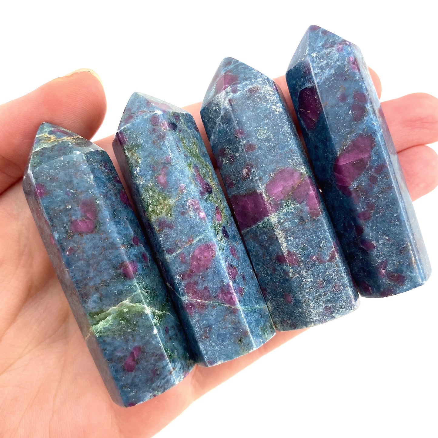 Ruby in Kyanite Point (UV reactive) | Ruby Kyanite tower, crystal point, ruby in kyanite crystal, polished ruby in kyanite
