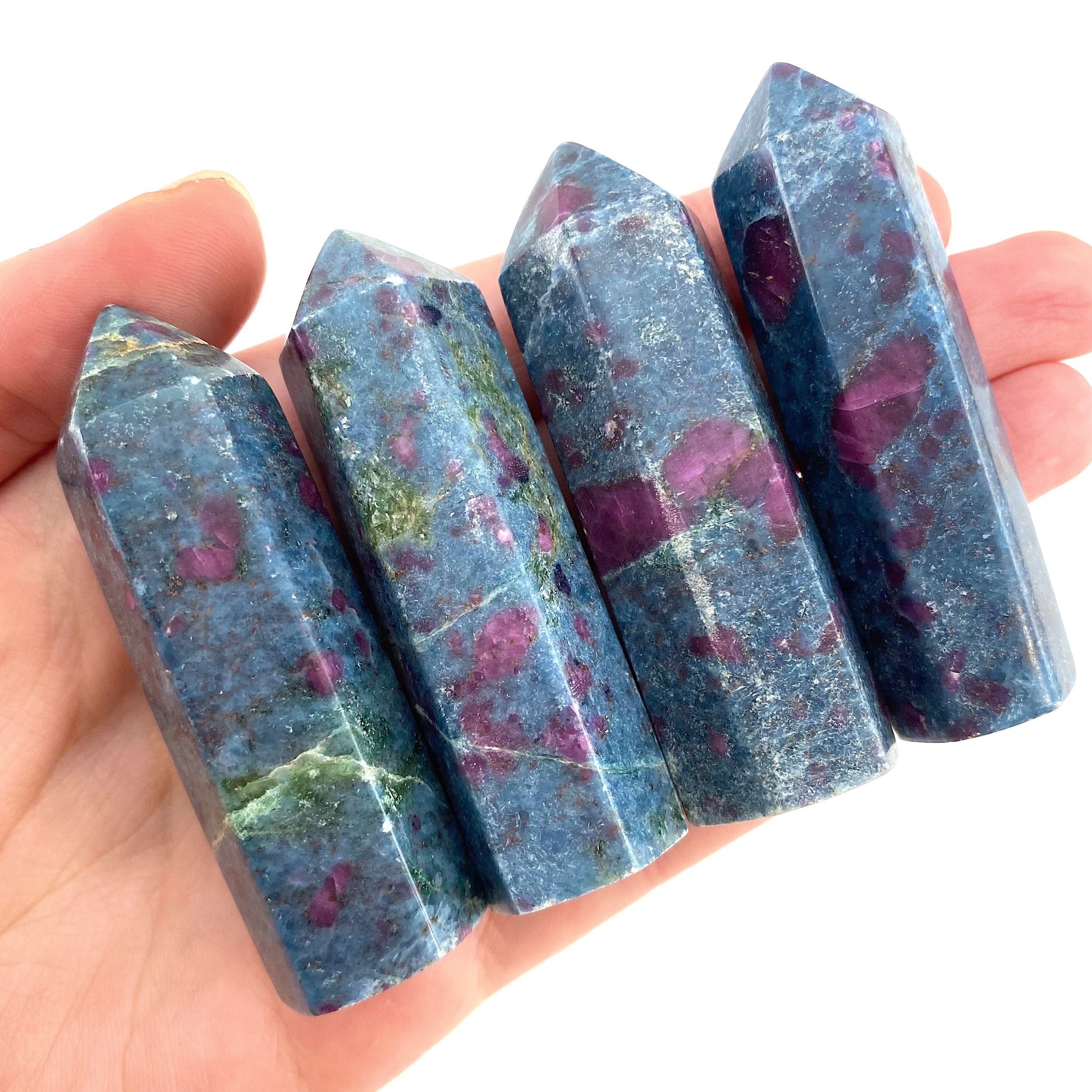Ruby in Kyanite Point (UV reactive) | Ruby Kyanite tower, crystal point, ruby in kyanite crystal, polished ruby in kyanite