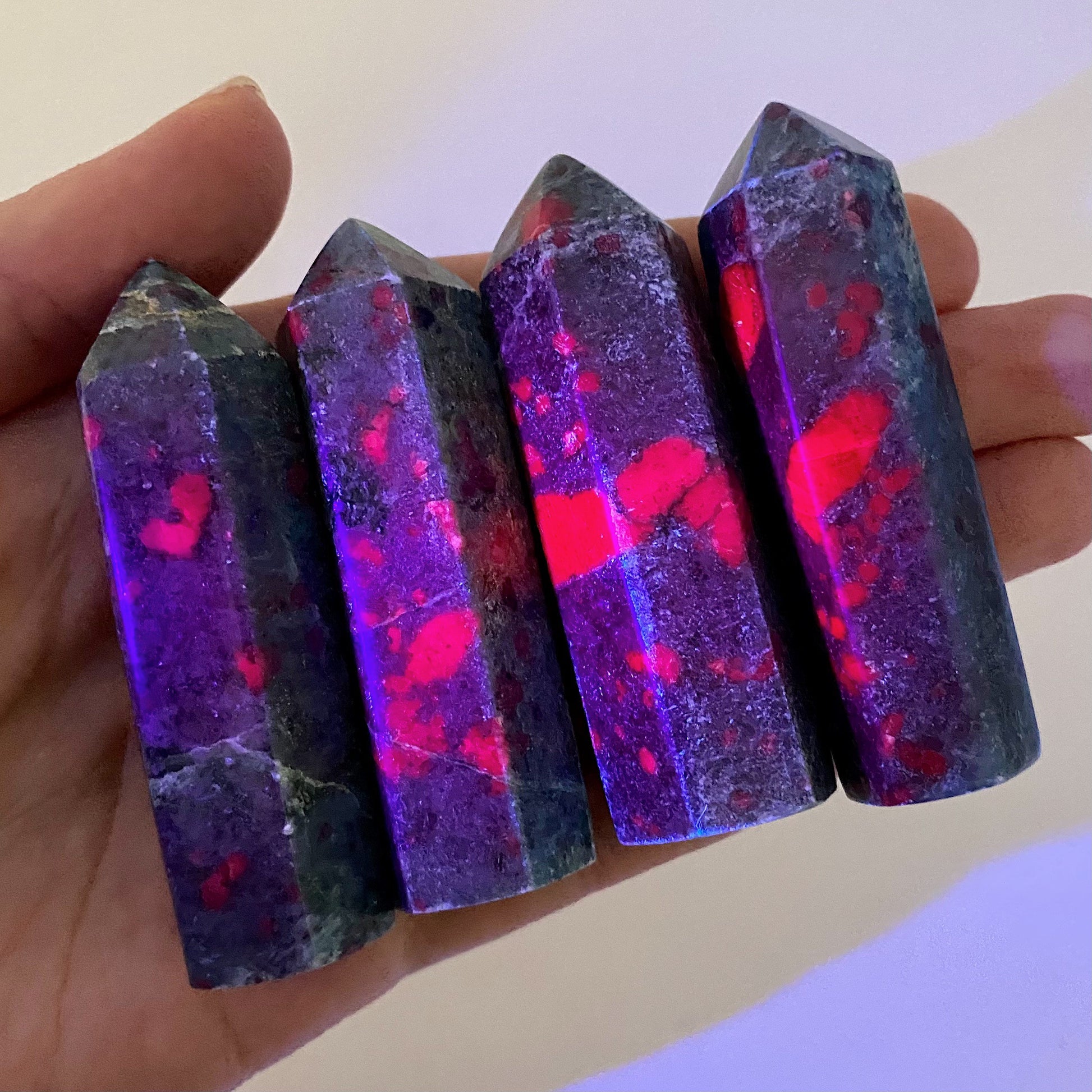 Ruby in Kyanite Point (UV reactive) | Ruby Kyanite tower, crystal point, ruby in kyanite crystal, polished ruby in kyanite