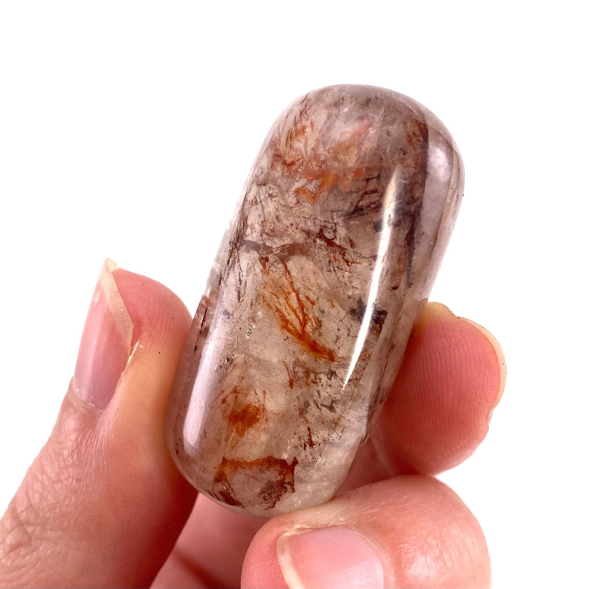 ONE Polished Fire Quartz Crystal, red fire quartz, tumbled hematoid quartz, red quartz tumble, hematoid quartz palm stone