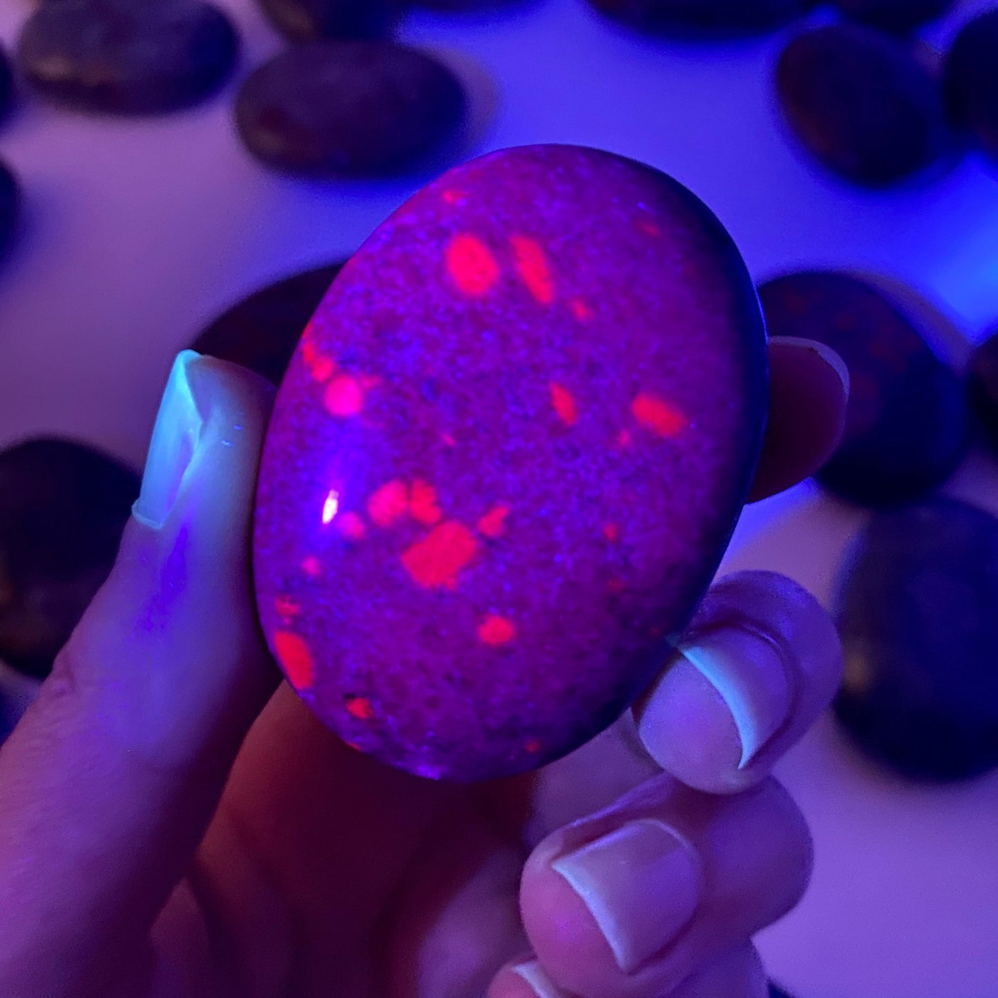 Ruby in Kyanite Palm Stone (UV Reactive) | Ruby Kyanite palmstone, polished Kyanite, crystal palm stone