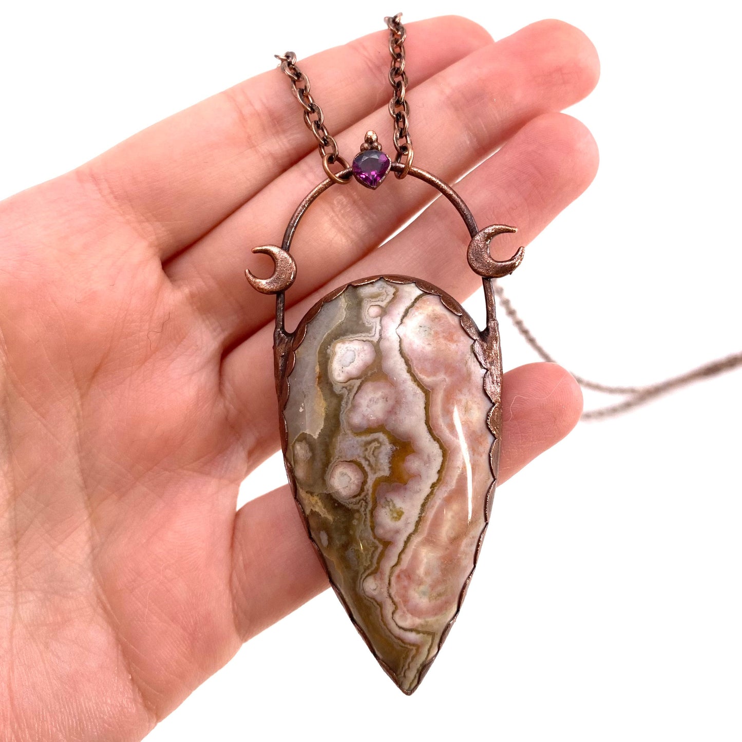 Ocean Jasper & Garnet necklace, ocean jasper pendant, copper necklace, crystal necklace