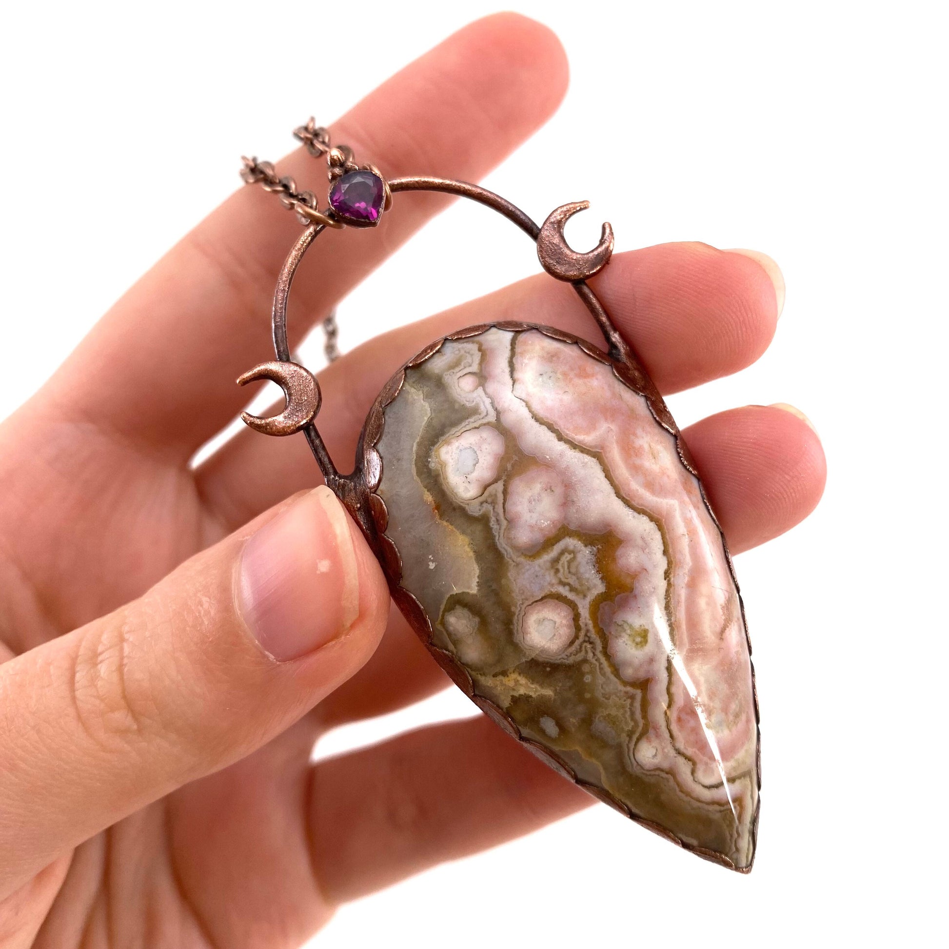 Ocean Jasper & Garnet necklace, ocean jasper pendant, copper necklace, crystal necklace