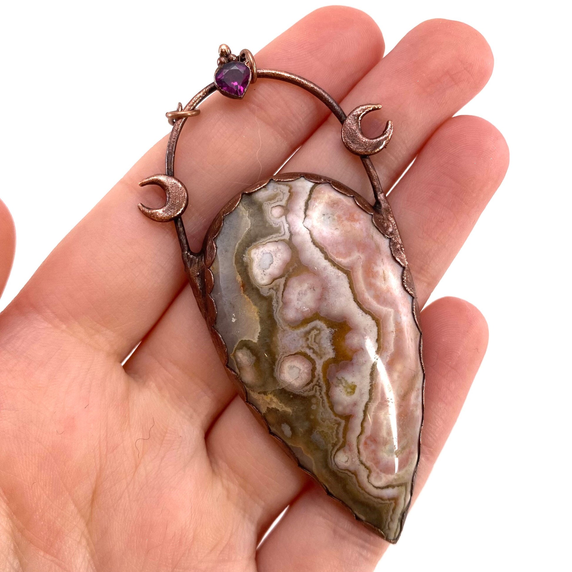 Ocean Jasper & Garnet necklace, ocean jasper pendant, copper necklace, crystal necklace