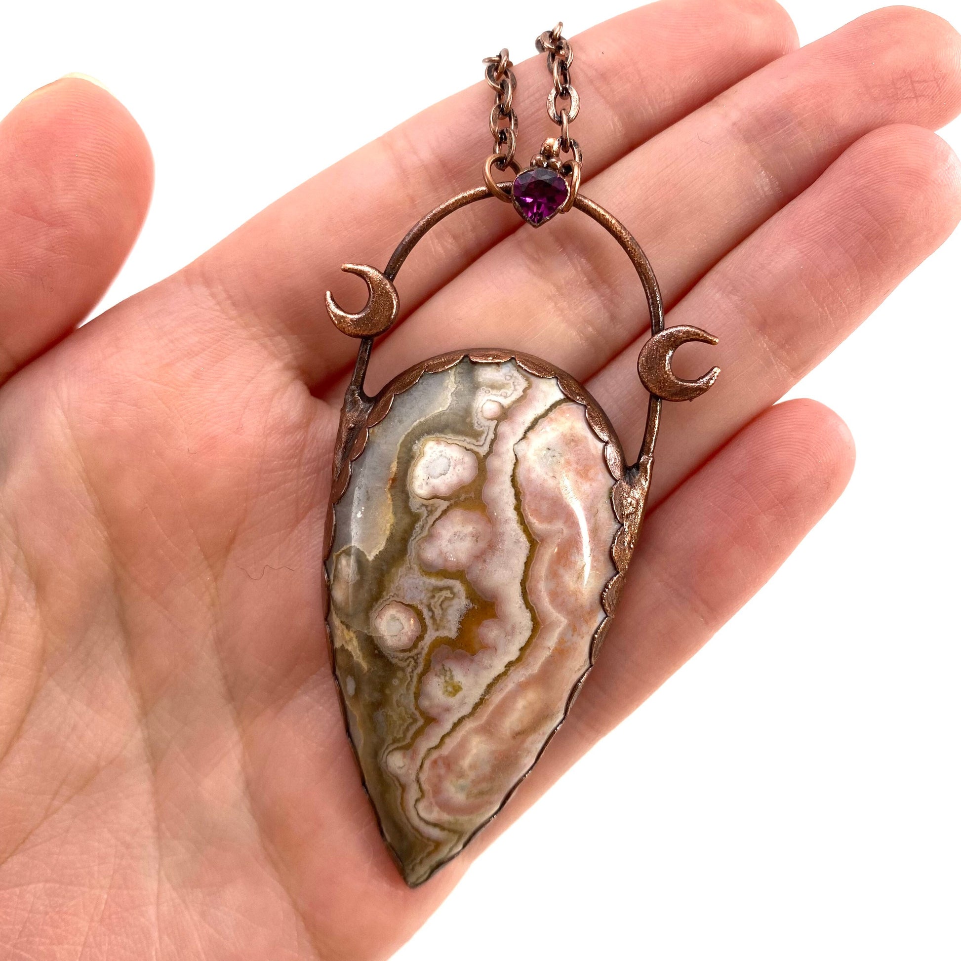 Ocean Jasper & Garnet necklace, ocean jasper pendant, copper necklace, crystal necklace