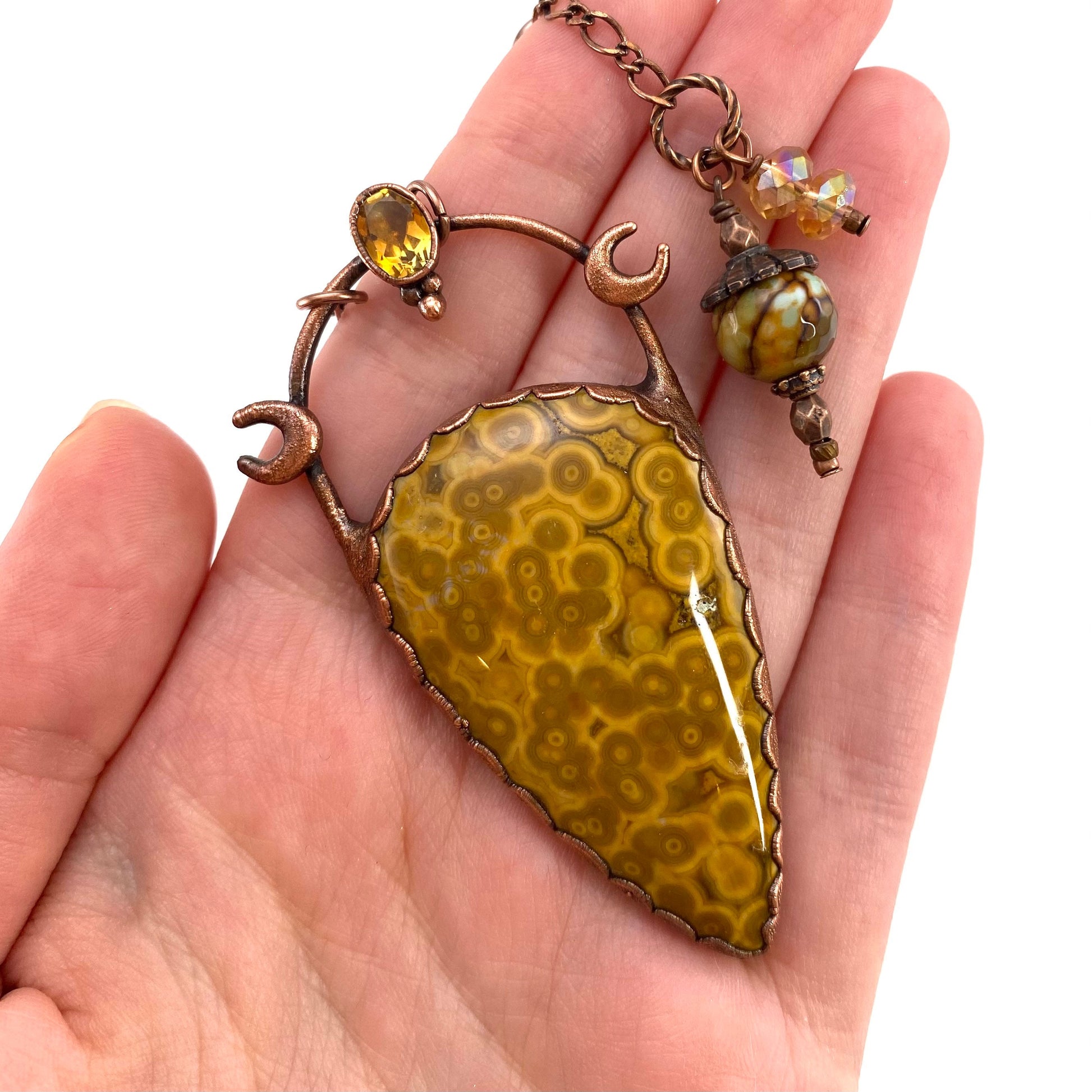 Ocean Jasper & Citrine necklace, ocean jasper pendant, copper necklace, crystal necklace