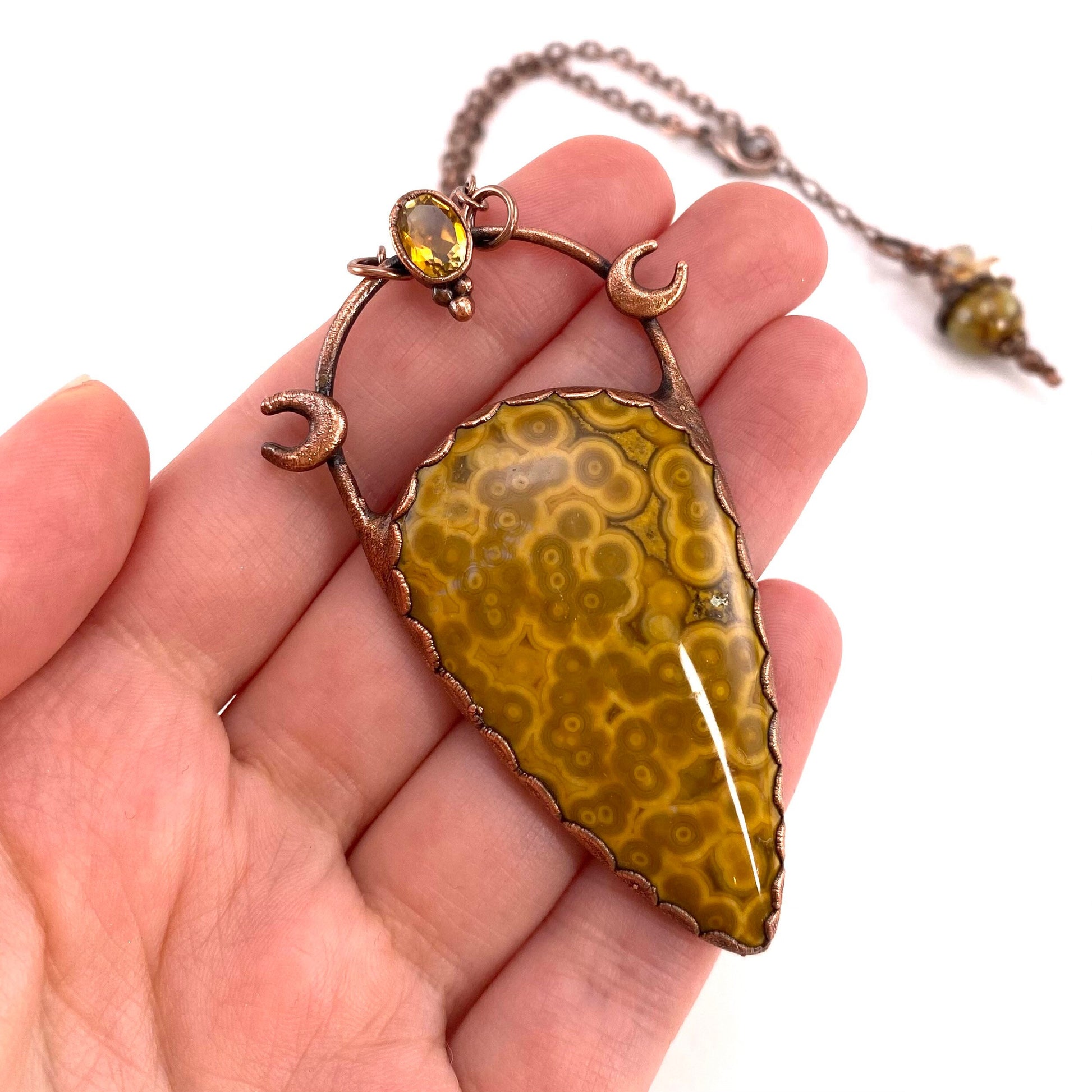 Ocean Jasper & Citrine necklace, ocean jasper pendant, copper necklace, crystal necklace