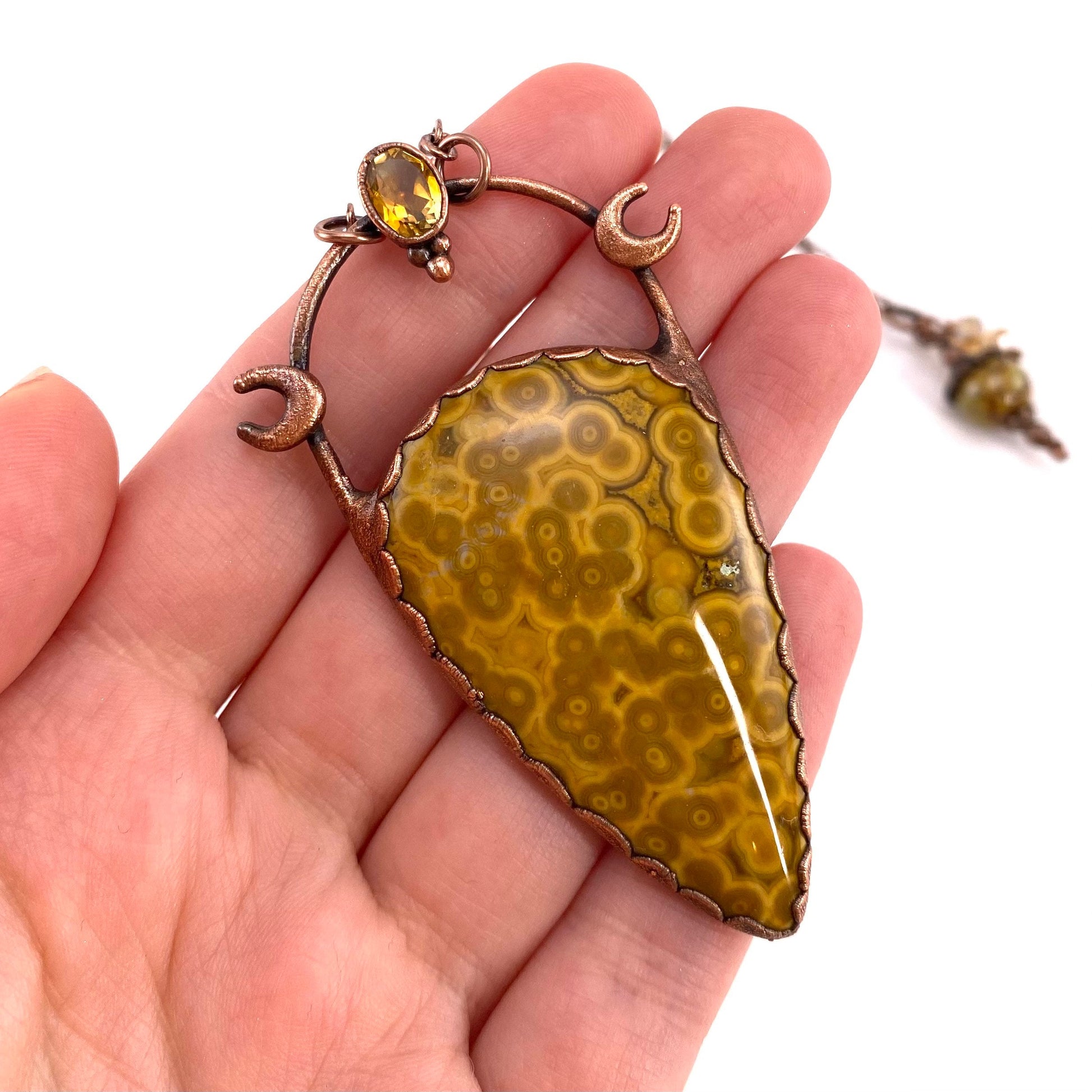 Ocean Jasper & Citrine necklace, ocean jasper pendant, copper necklace, crystal necklace