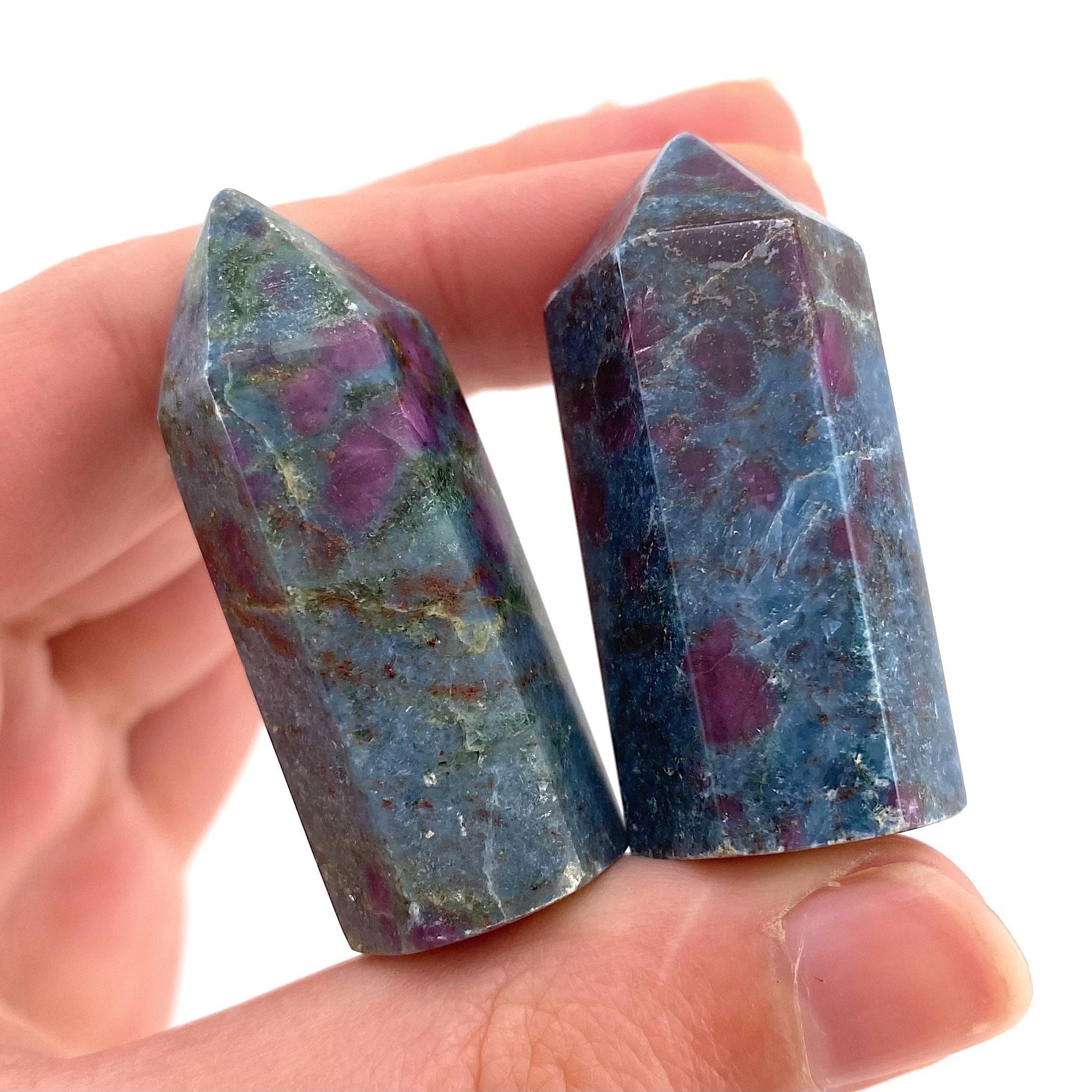 Ruby in Kyanite Point (UV reactive) | Ruby Kyanite tower, crystal point, ruby in kyanite crystal, polished ruby in kyanite