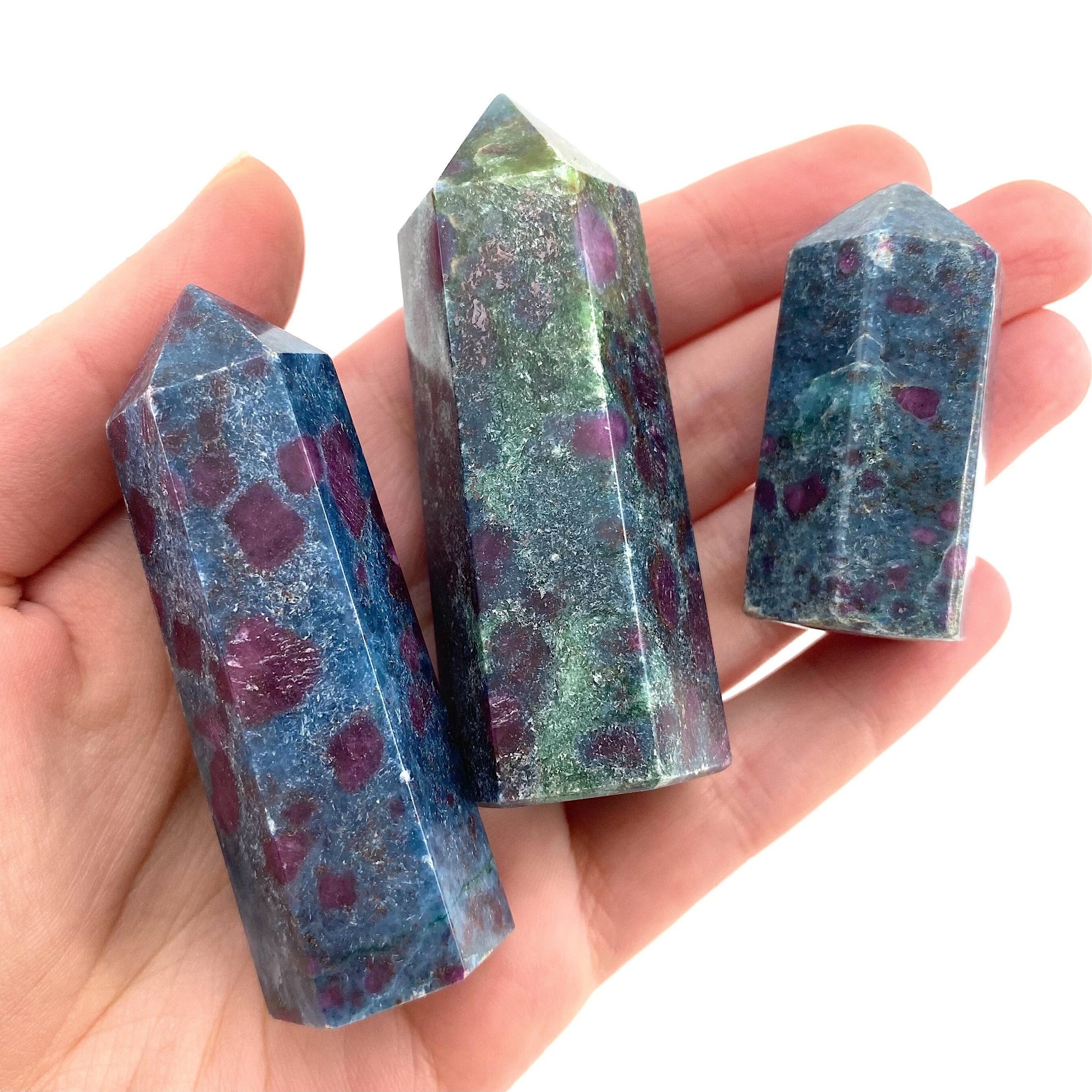 Ruby in Kyanite Point (UV reactive) | Ruby Kyanite tower, crystal point, ruby in kyanite crystal, polished ruby in kyanite