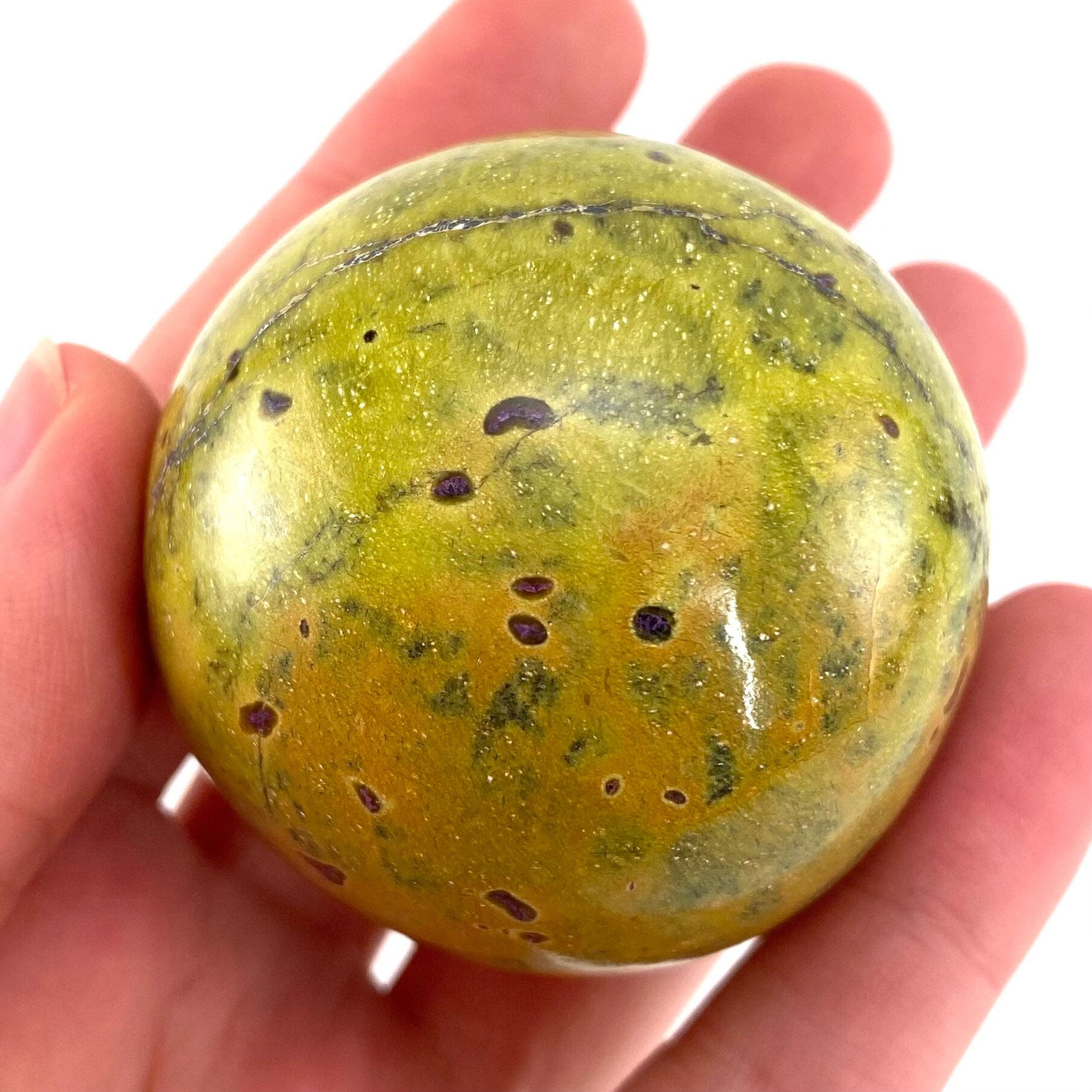 Rare! Atlantisite Sphere | Atlantisite ball, crystal ball, atlantisite crystal, polished stichtite in serpentine, rare crystals