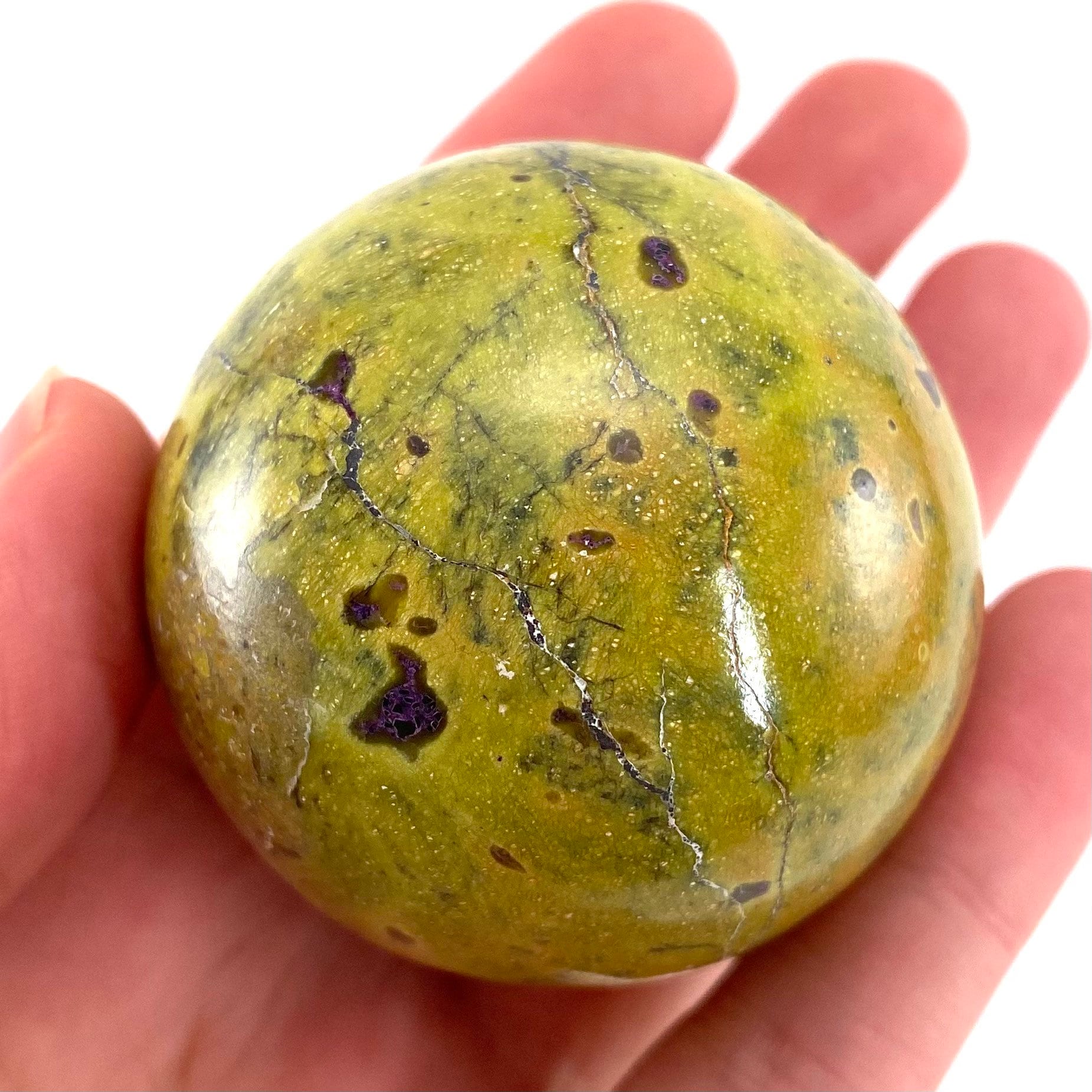 Rare! Atlantisite Sphere | Atlantisite ball, crystal ball, atlantisite crystal, polished stichtite in serpentine, rare crystals