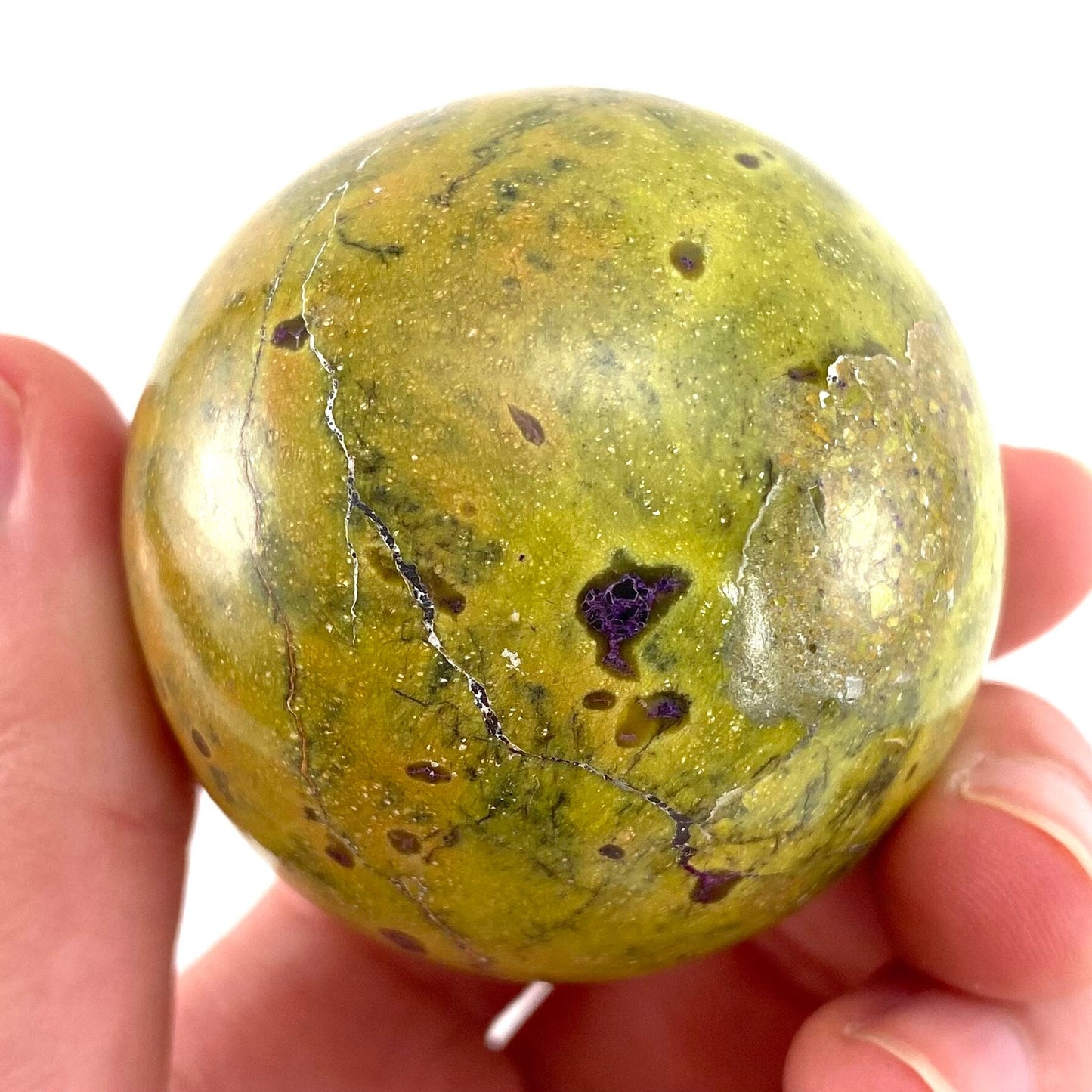 Rare! Atlantisite Sphere | Atlantisite ball, crystal ball, atlantisite crystal, polished stichtite in serpentine, rare crystals