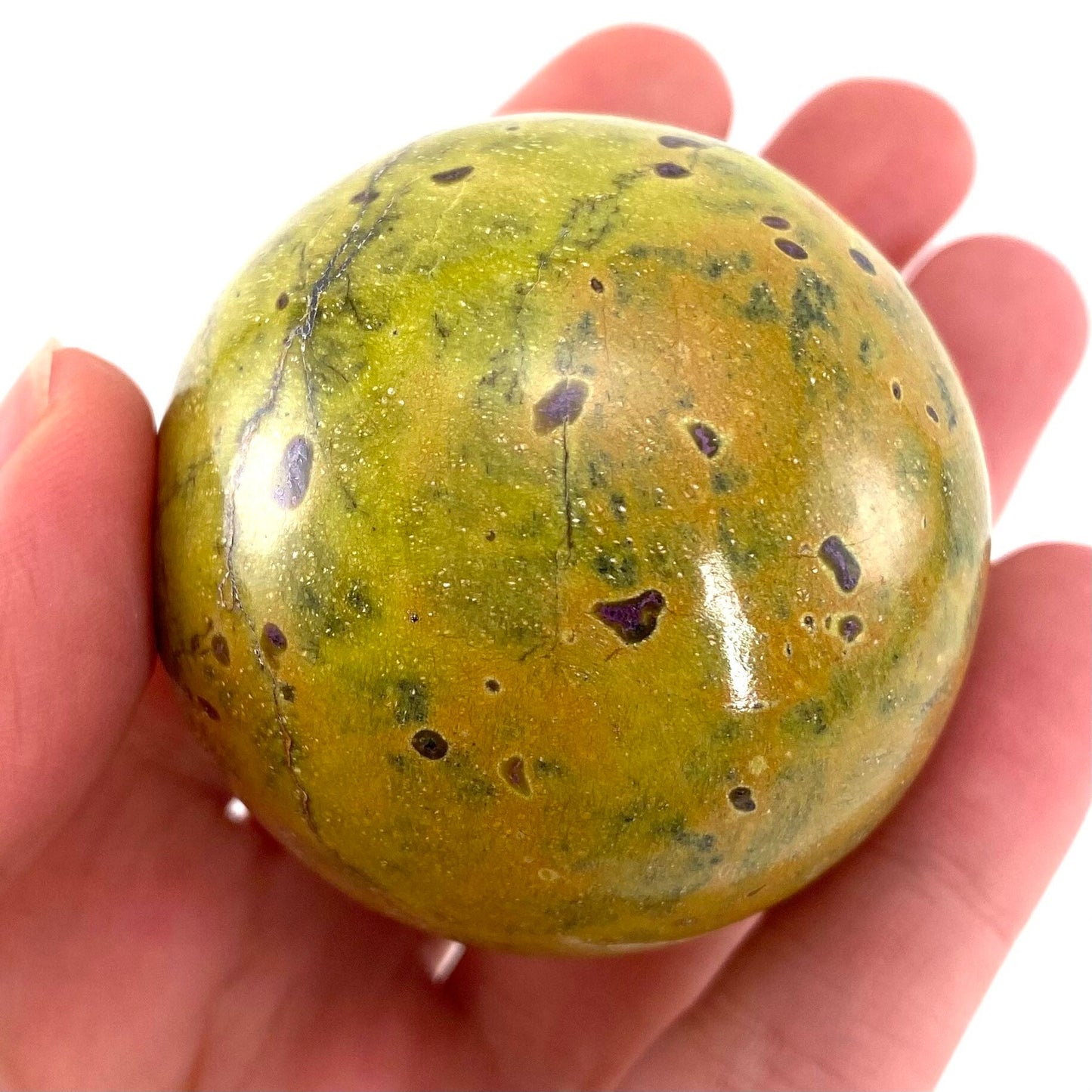 Rare! Atlantisite Sphere | Atlantisite ball, crystal ball, atlantisite crystal, polished stichtite in serpentine, rare crystals
