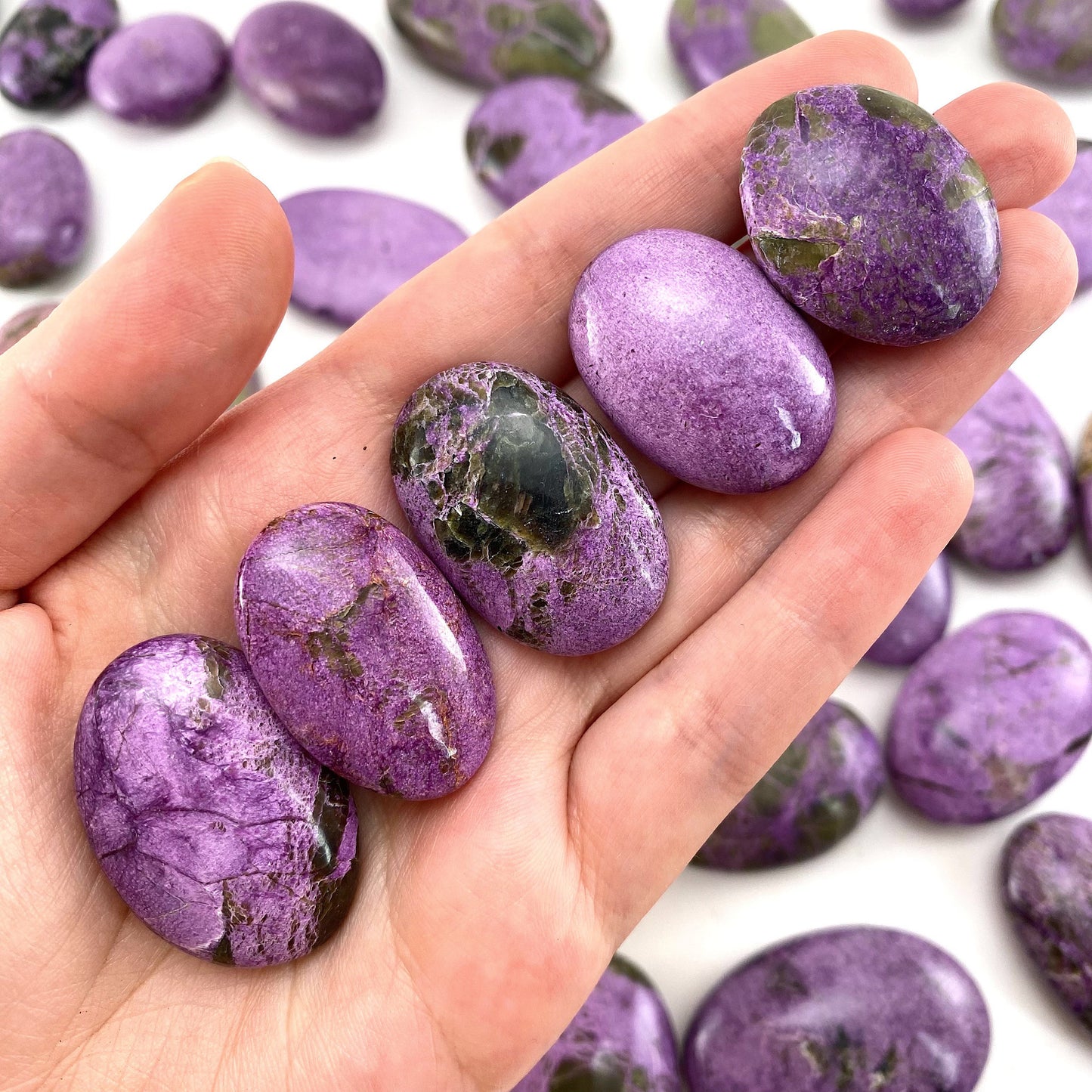 Stichtite Palm Stone (South Africa) | purple stichtite, stichtite with serpentine, atlantisite, crystal palm stone