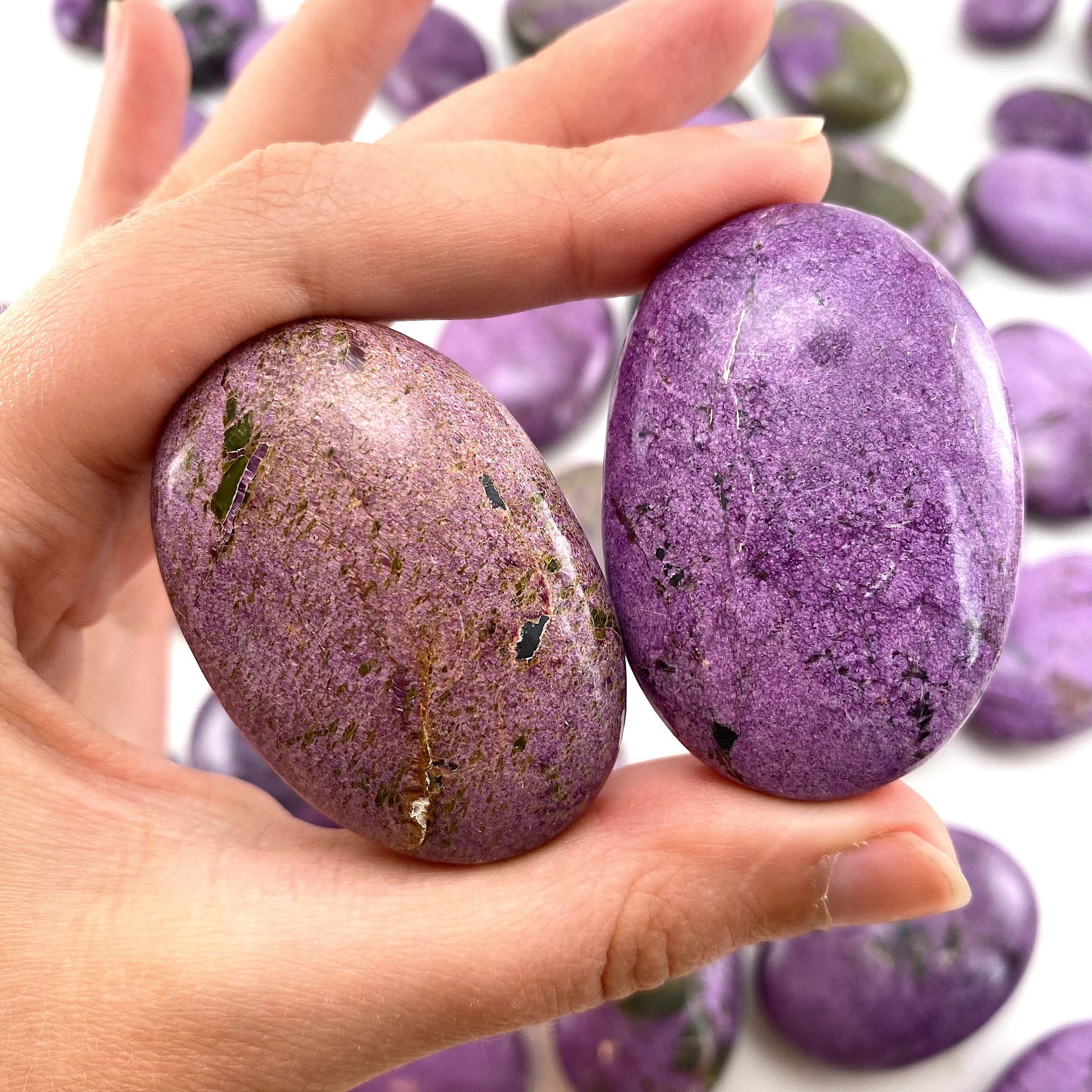 Stichtite Palm Stone (South Africa) | purple stichtite, stichtite with serpentine, atlantisite, crystal palm stone