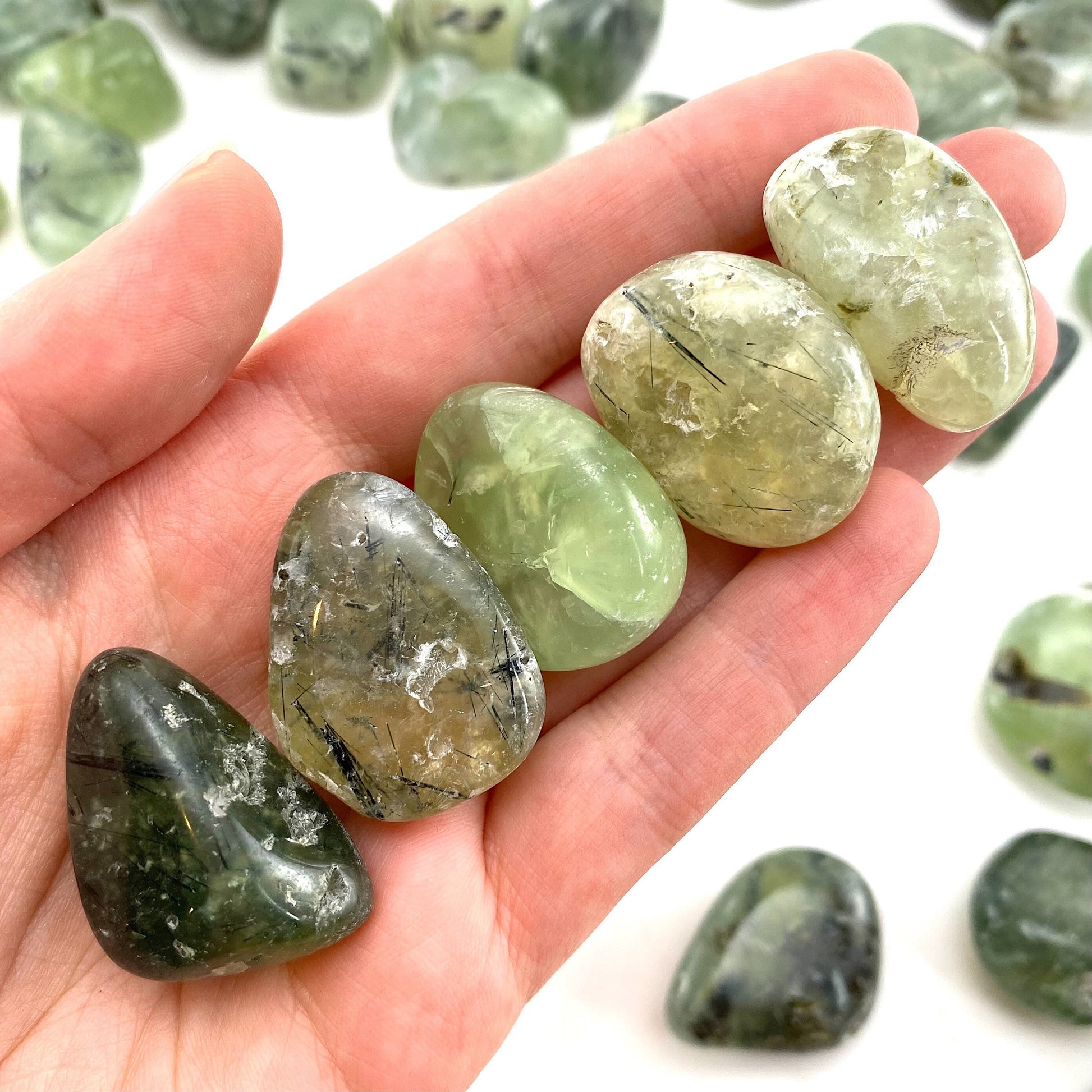 ONE Prehnite Tumble | Green Prehnite, tumbled crystal, tumbled stones, crystals, minerals, tumbled prehnite