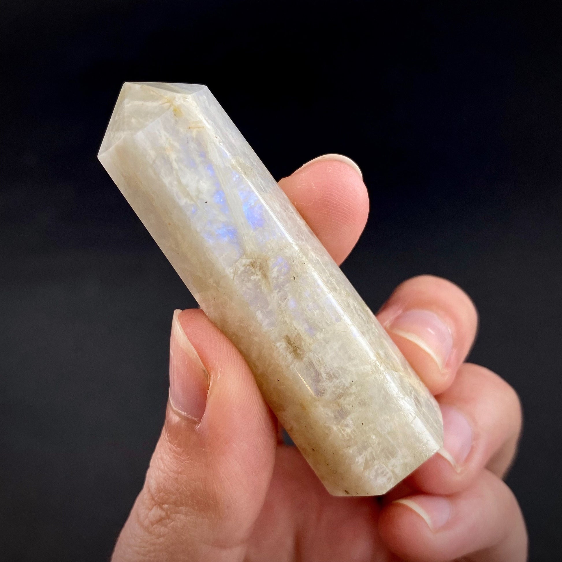 Moonstone Point, white moonstone tower, crystal point, blue moonstone, moonstone crystal
