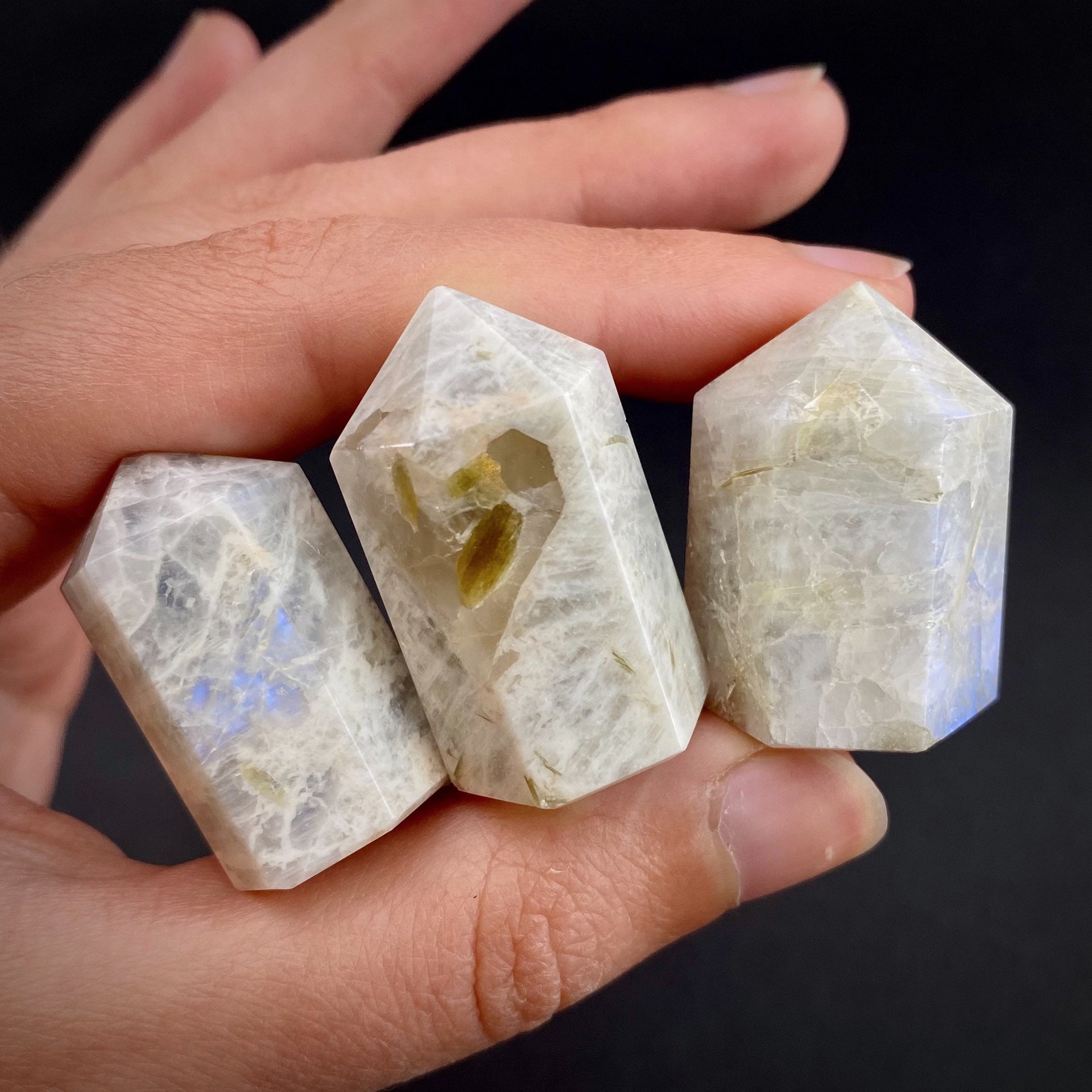 Moonstone Point, white moonstone tower, crystal point, blue moonstone, moonstone crystal
