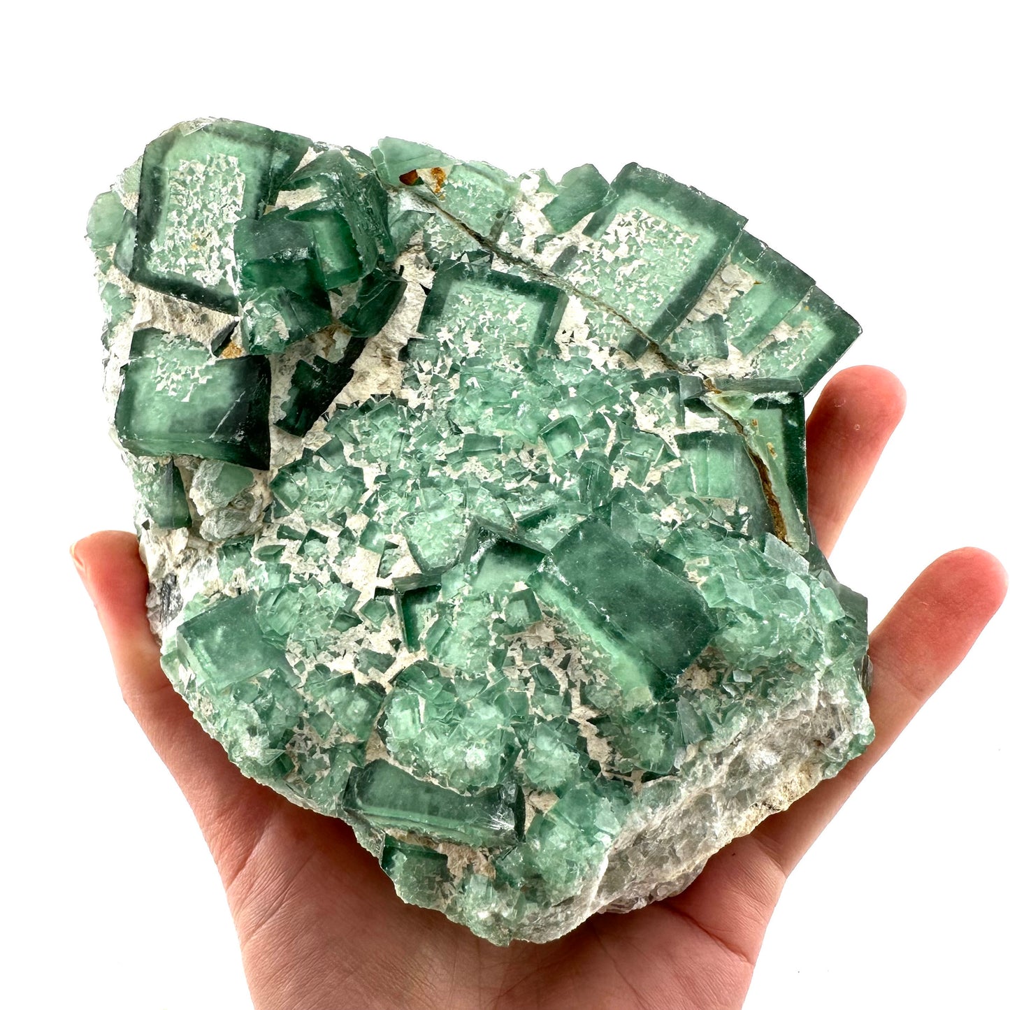 Raw green fluorite cluster, cubic fluorite, green fluorite