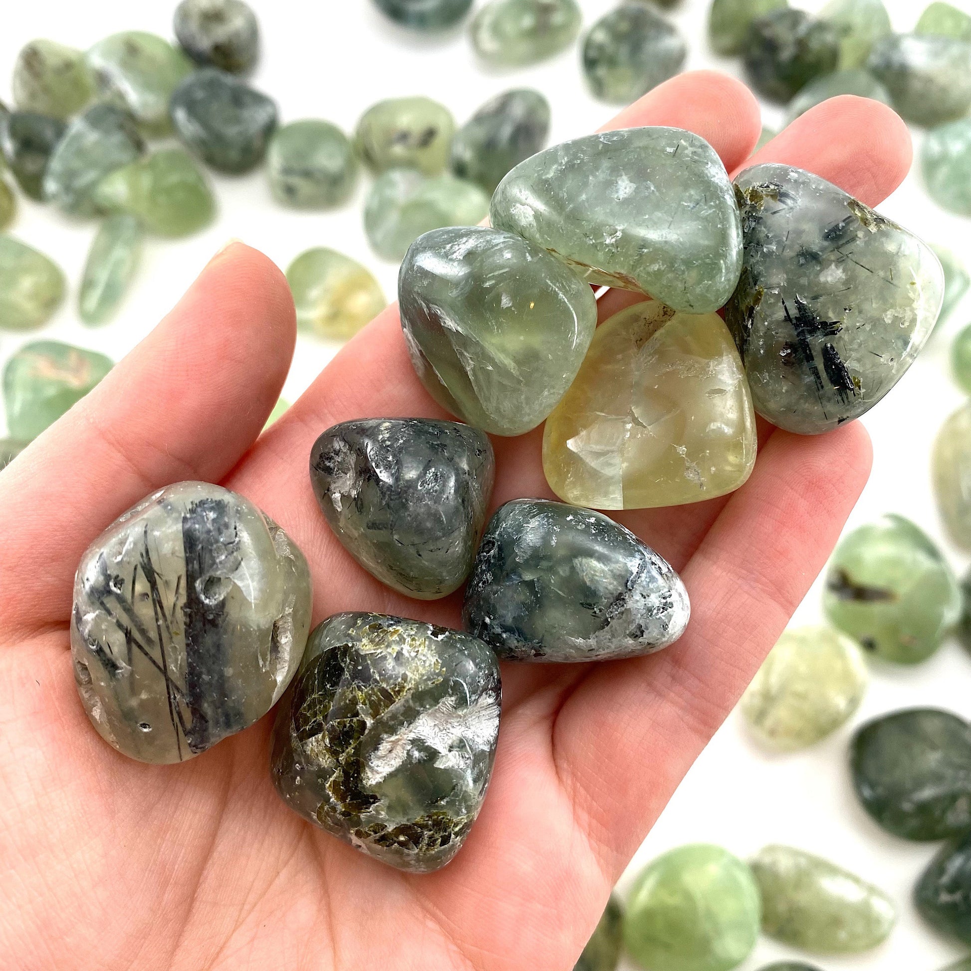 ONE Prehnite Tumble | Green Prehnite, tumbled crystal, tumbled stones, crystals, minerals, tumbled prehnite