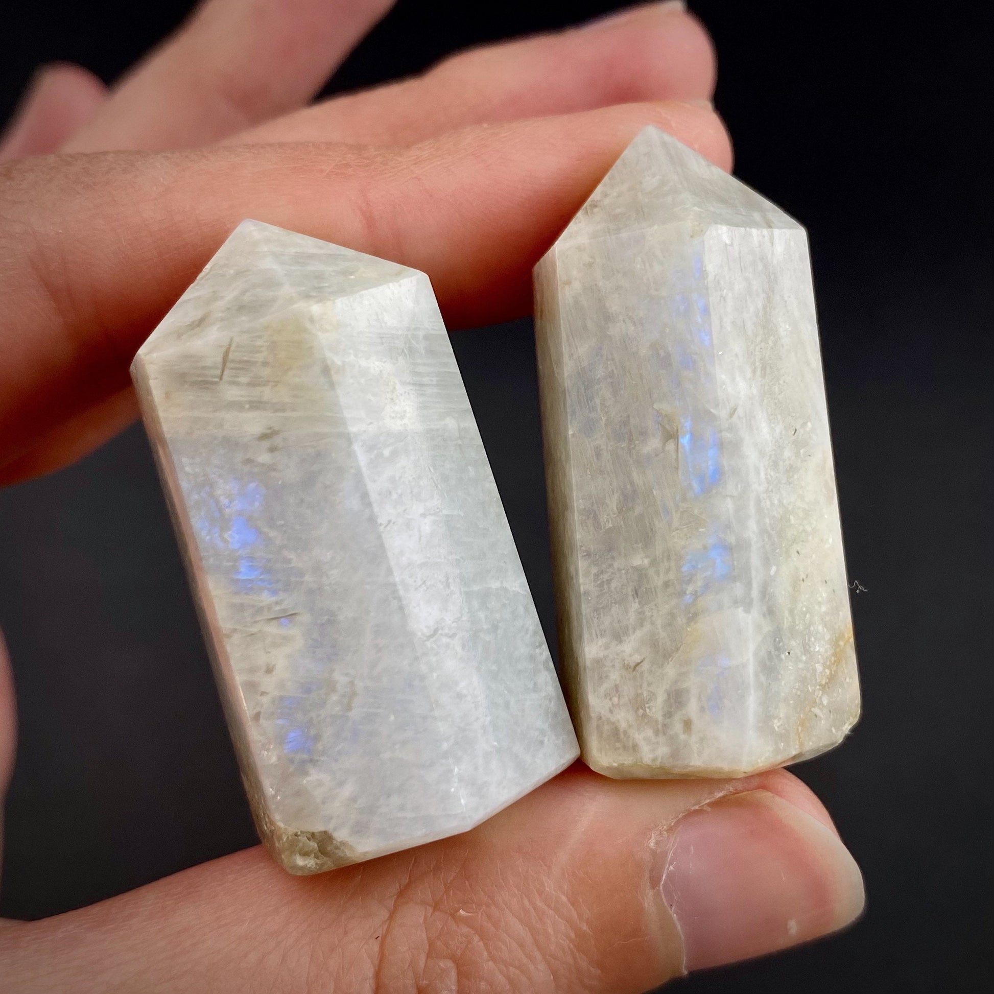 Moonstone Point, white moonstone tower, crystal point, blue moonstone, moonstone crystal