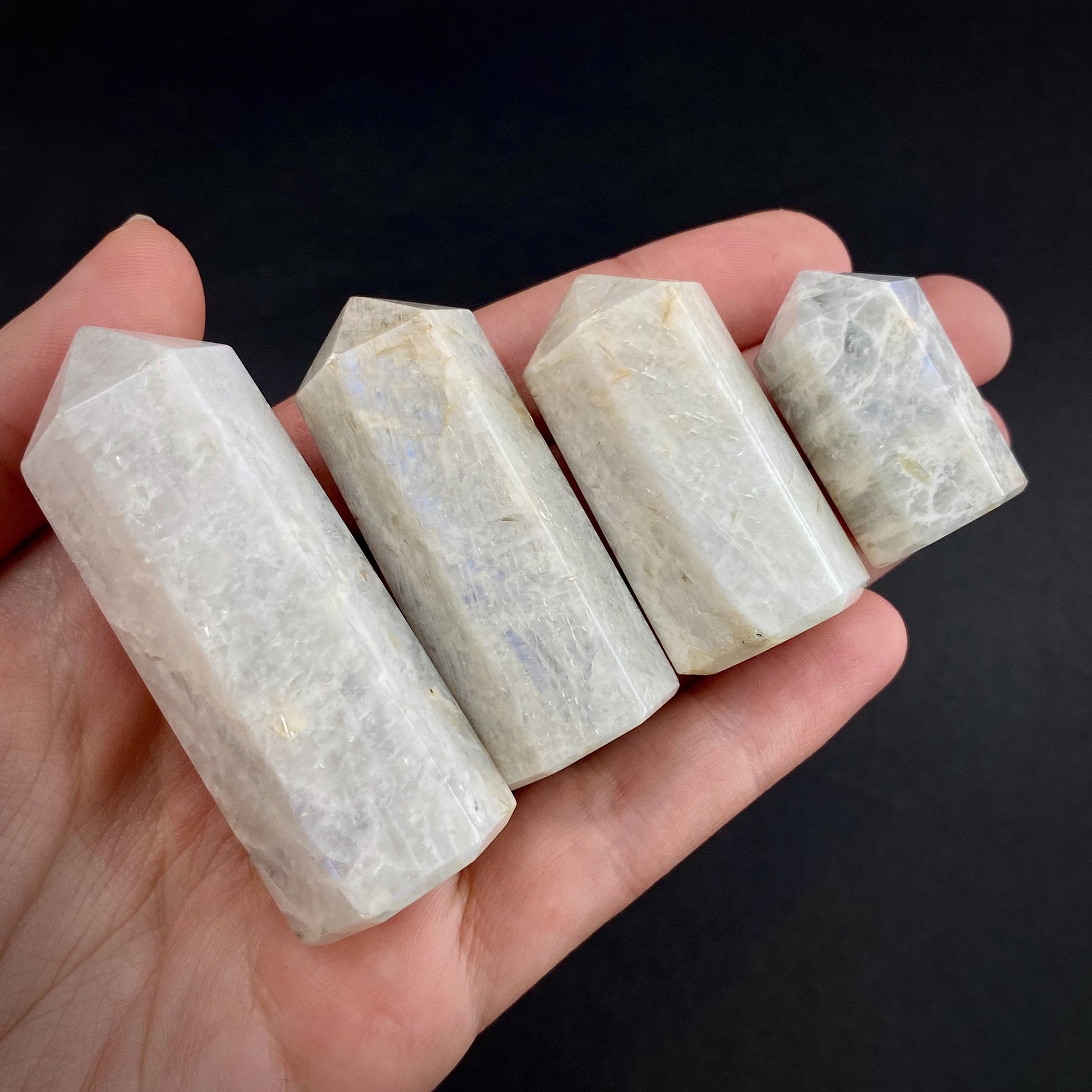 Moonstone Point, white moonstone tower, crystal point, blue moonstone, moonstone crystal