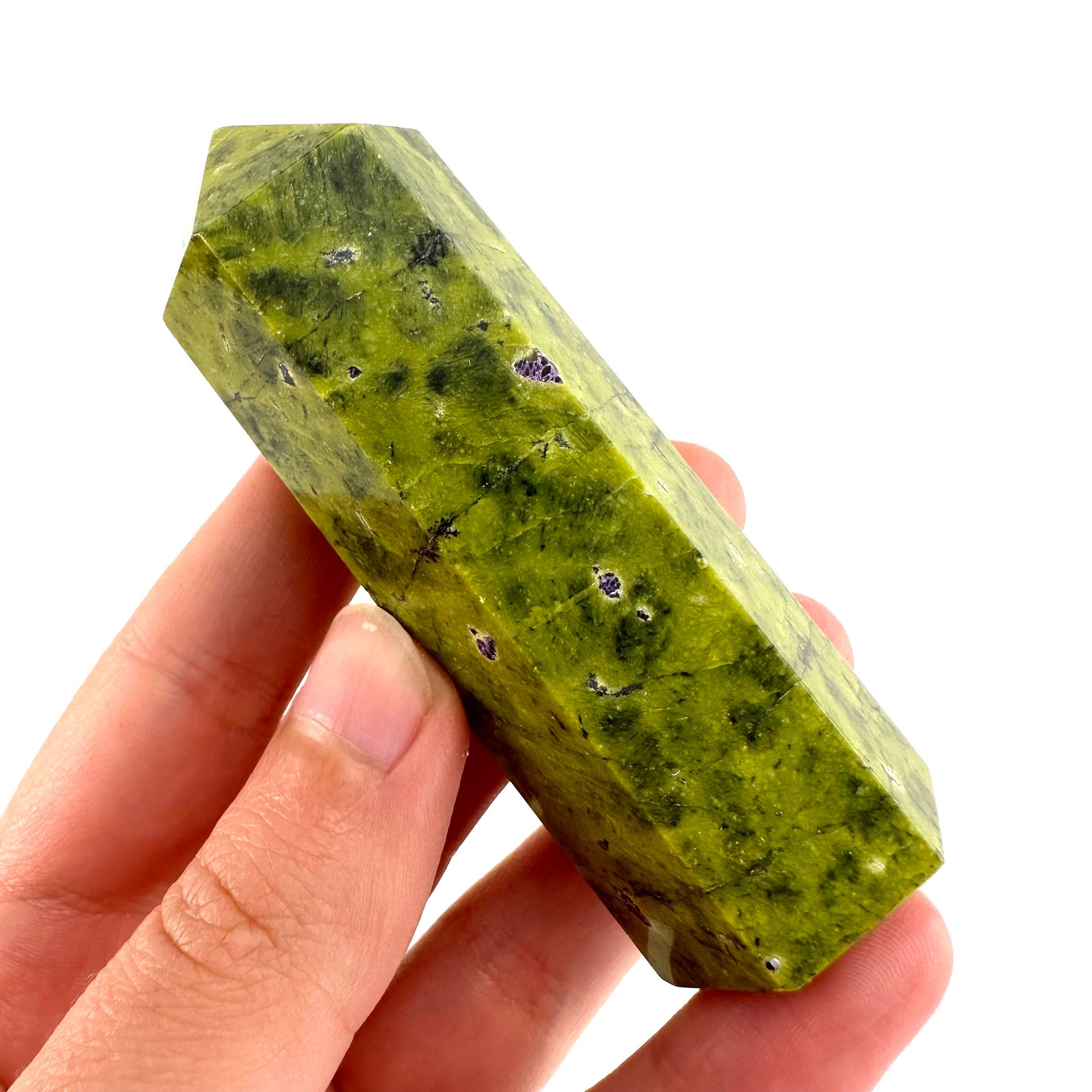 Rare! Atlantisite Point | Atlantisite tower, crystal point, atlantisite crystal, polished stichtite in serpentine, rare crystals